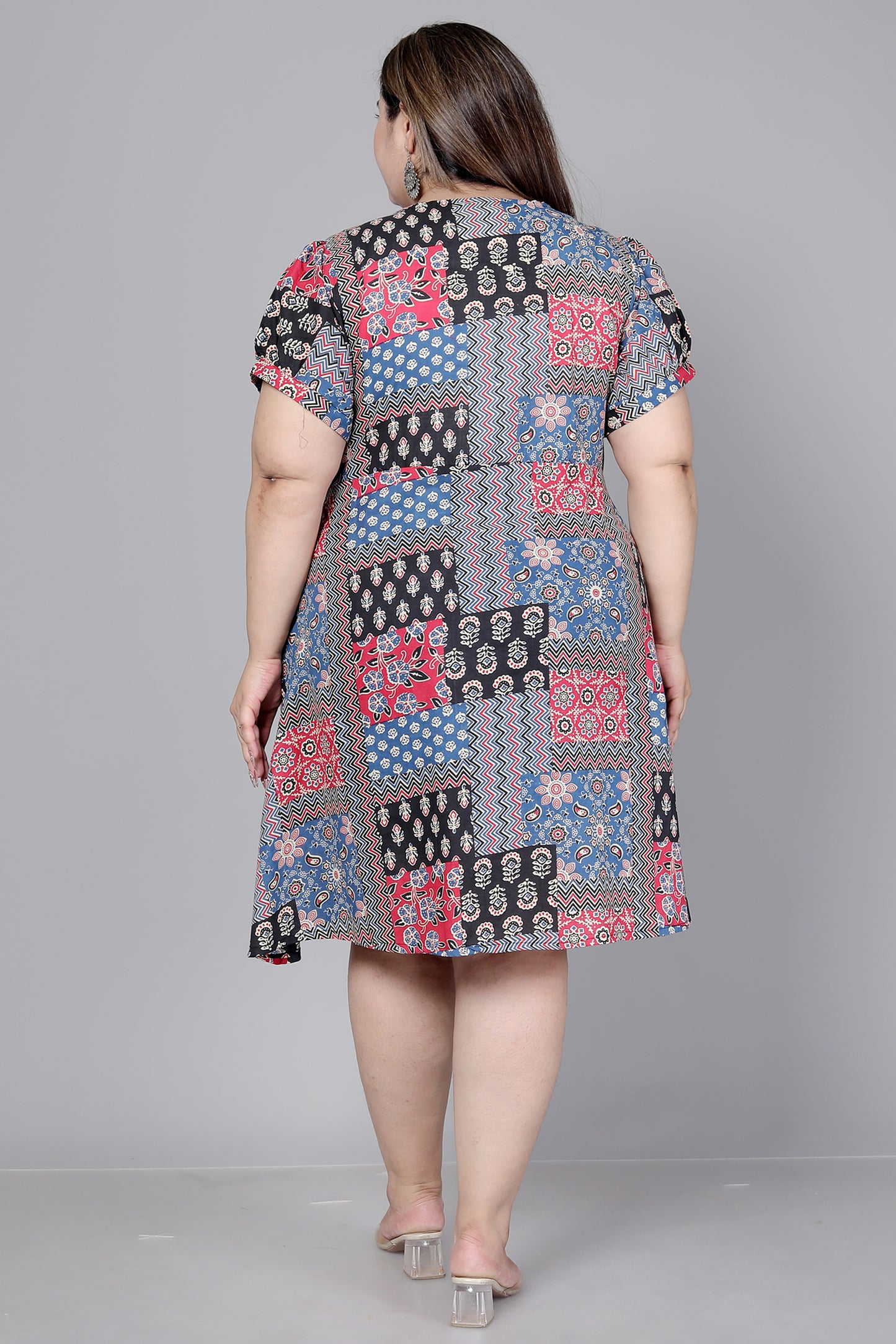 PATCHWORK PRINT COTTON DRESS IN MULTICOLOR BY PLUSSIZEKURTI