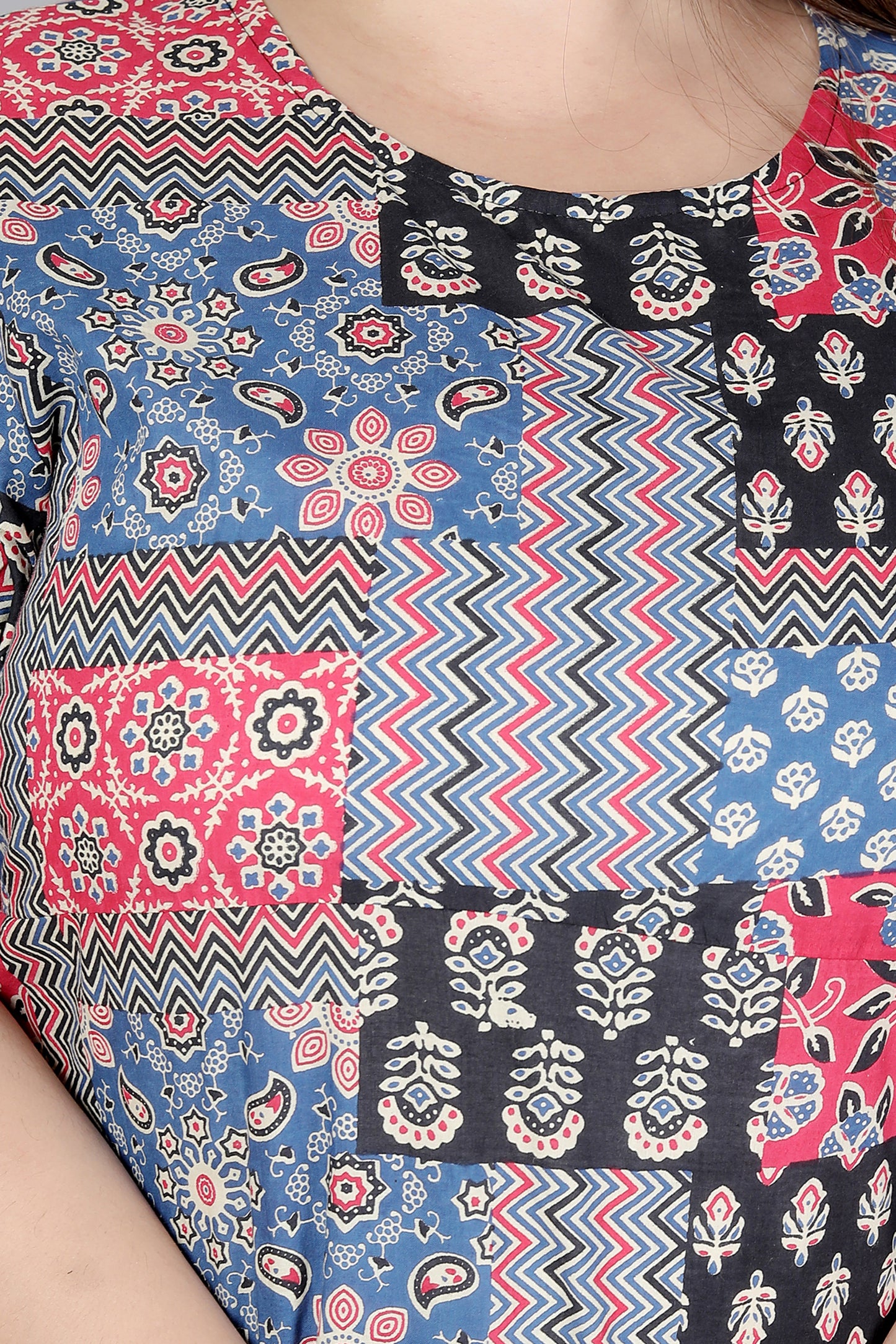 PATCHWORK PRINT COTTON DRESS IN MULTICOLOR BY PLUSSIZEKURTI