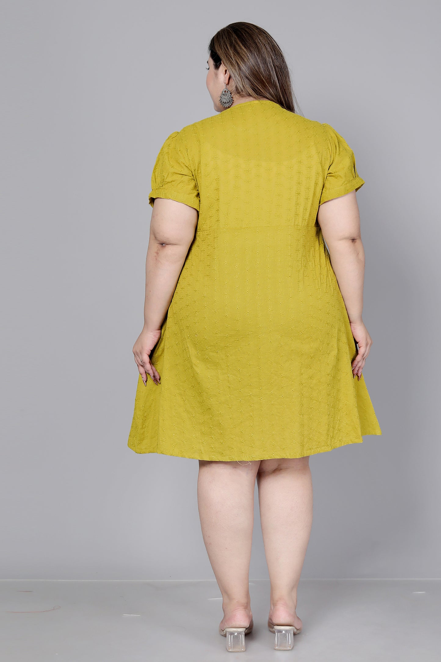 SCHIFFLI EMBROIDERY COTTON DRESS IN SUNLIT MUSTARD BY PLUSSIZEKURTI