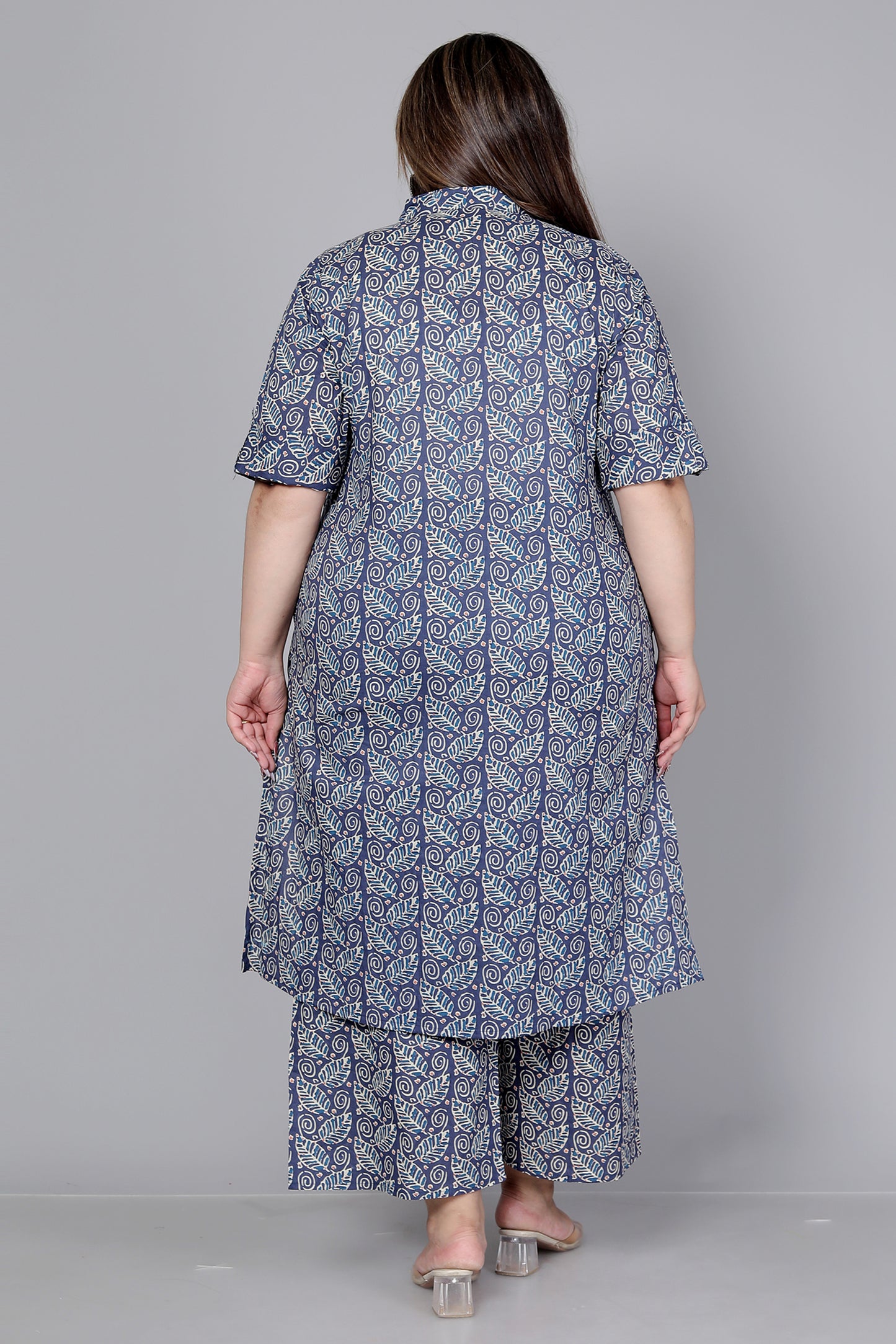 PAISLEY BLOCK PRINT COTTON 2 PEICE KURTA PLAZZO IN INDIGO BLUE BY PLUSSIZEKURTI