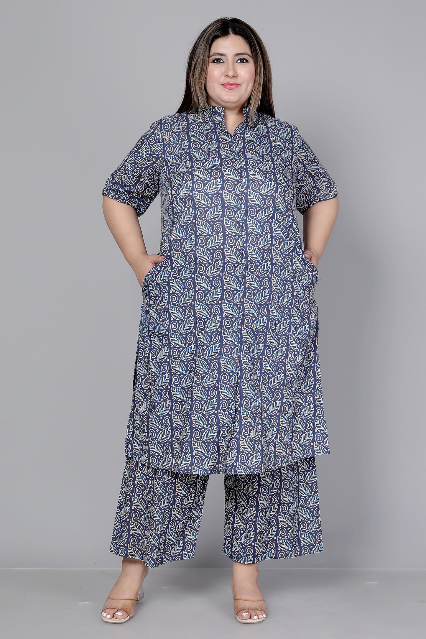 PAISLEY BLOCK PRINT COTTON 2 PEICE KURTA PLAZZO IN INDIGO BLUE BY PLUSSIZEKURTI