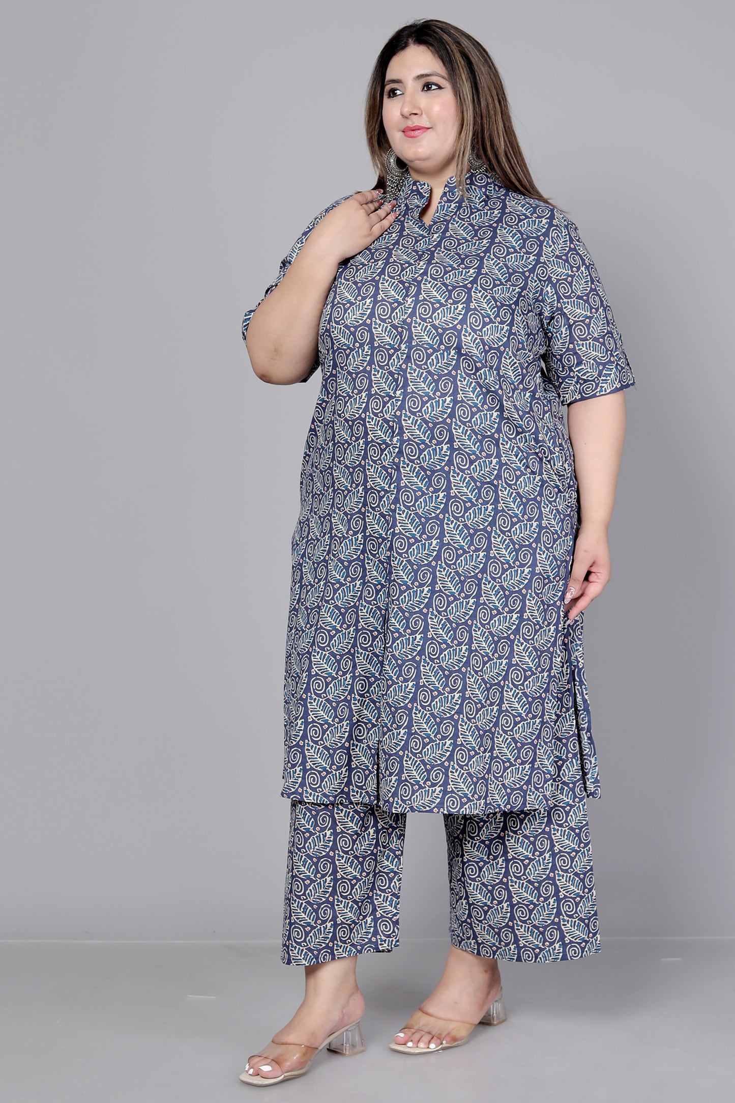PAISLEY BLOCK PRINT COTTON 2 PEICE KURTA PLAZZO IN INDIGO BLUE BY PLUSSIZEKURTI