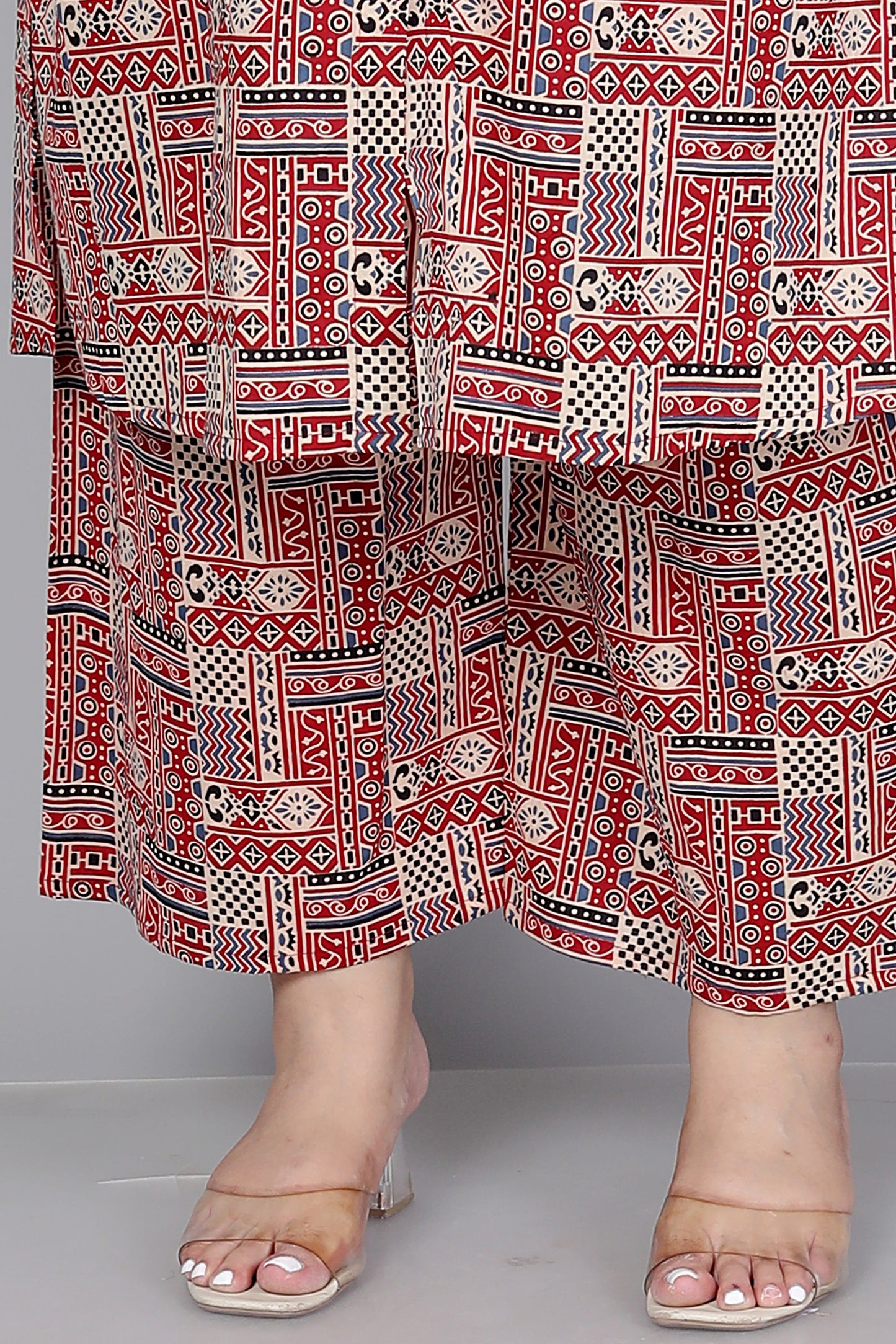 TRIBAL GEOMETRIC PRINT COTTON 2 PEICE KURTA PLAZZO IN RUST/BEIGE BY PLUSSIZEKURTI