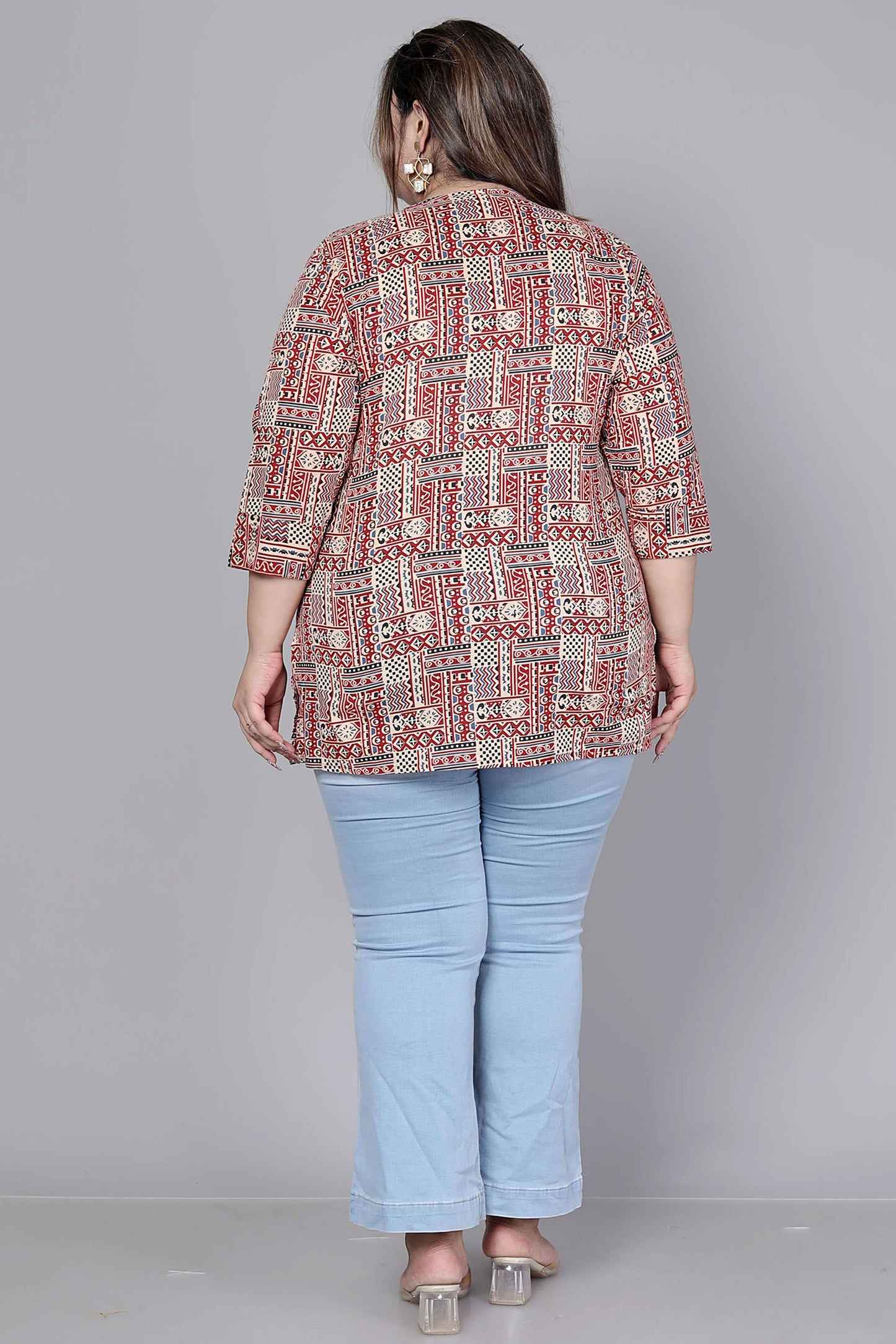 TRIBAL GEOMETRIC PRINT COTTON TOP IN RUST/BEIGE COLOUR BY PLUSSIZEKURTI