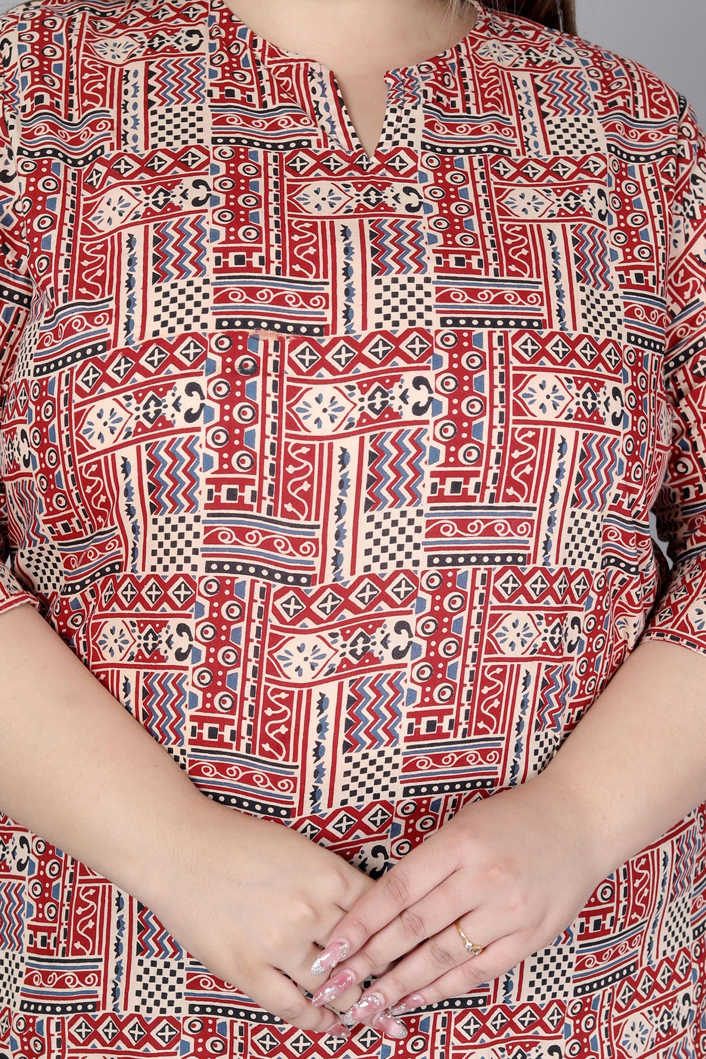 TRIBAL GEOMETRIC PRINT COTTON TOP IN RUST/BEIGE COLOUR BY PLUSSIZEKURTI