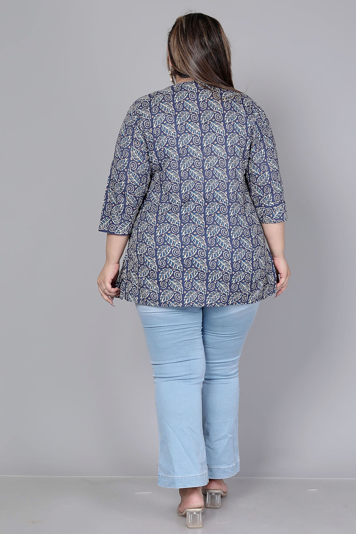 PAISLEY BLOCK PRINT COTTON TOP IN INDIGO BLUE COLOUR BY PLUSSIZEKURTI