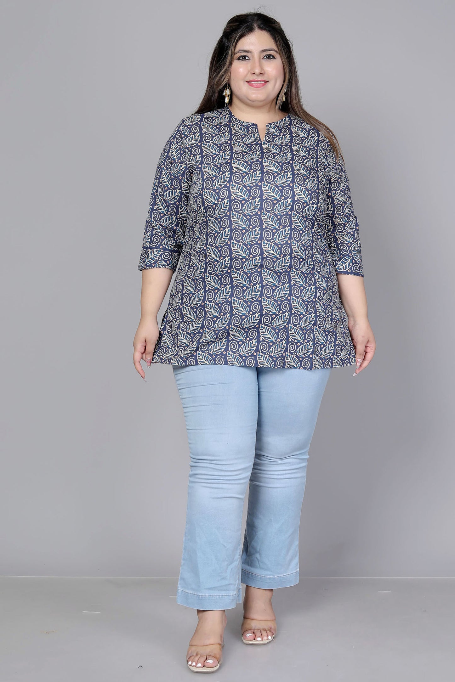 PAISLEY BLOCK PRINT COTTON TOP IN INDIGO BLUE COLOUR BY PLUSSIZEKURTI
