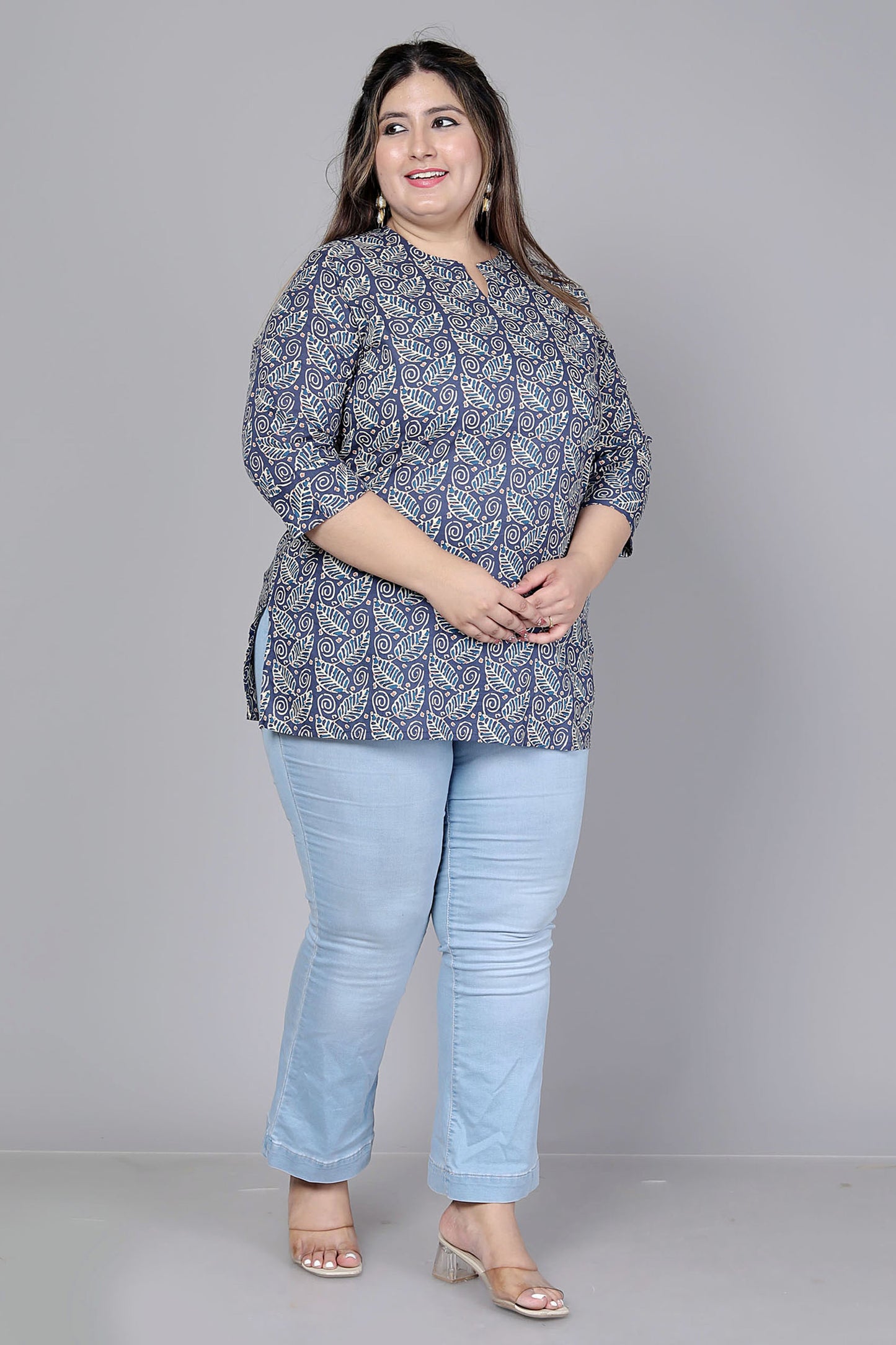 PAISLEY BLOCK PRINT COTTON TOP IN INDIGO BLUE COLOUR BY PLUSSIZEKURTI