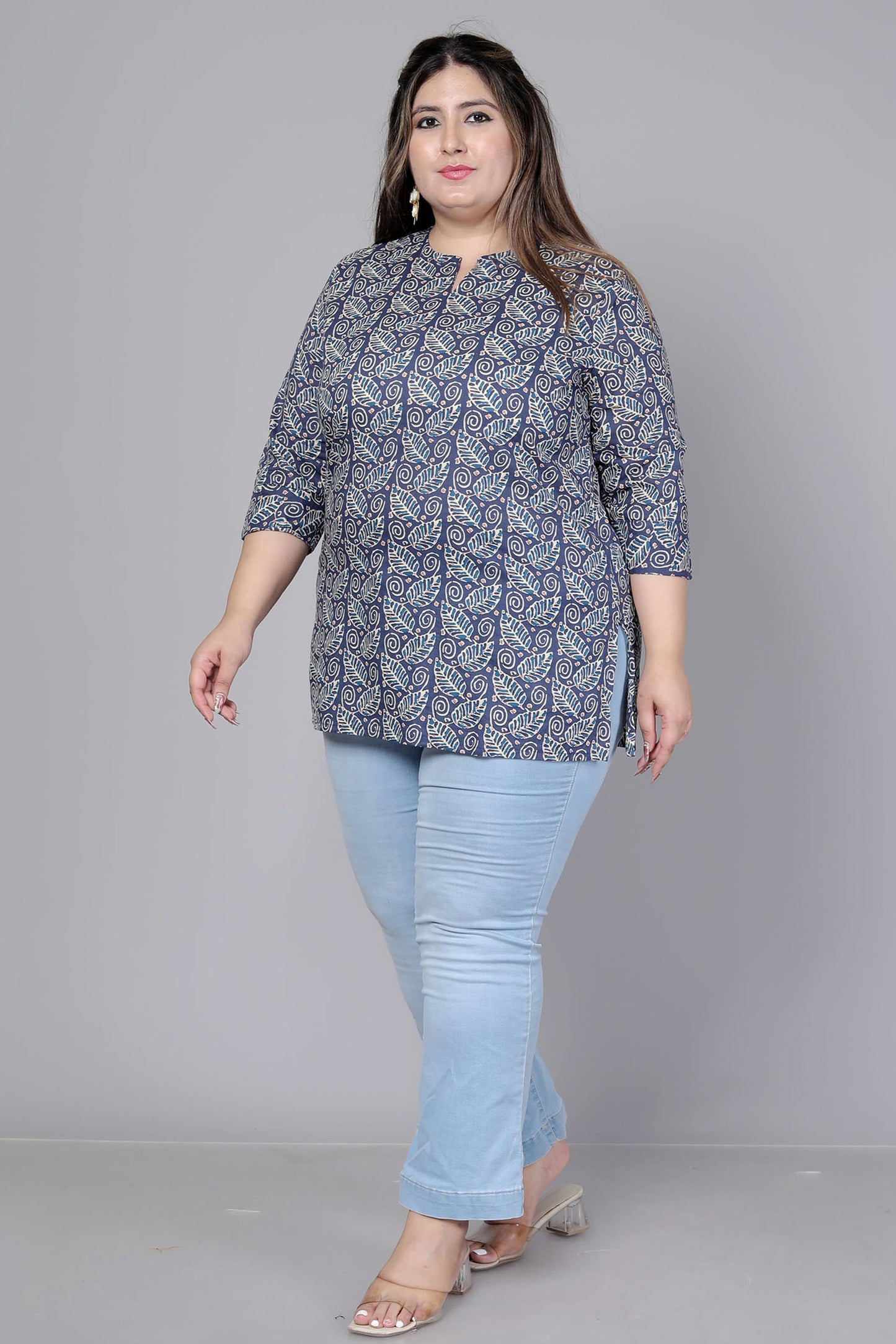 PAISLEY BLOCK PRINT COTTON TOP IN INDIGO BLUE COLOUR BY PLUSSIZEKURTI