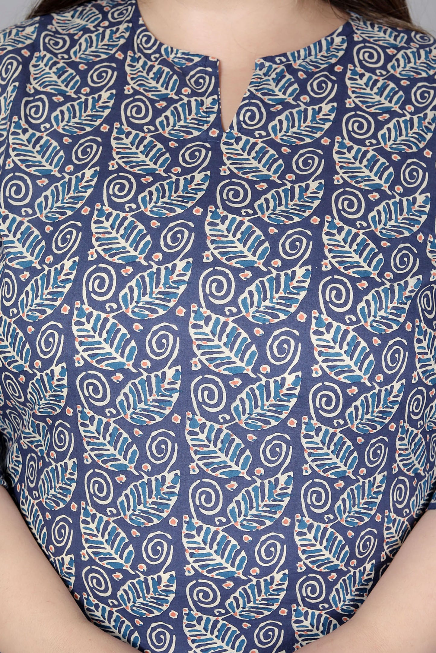 PAISLEY BLOCK PRINT COTTON TOP IN INDIGO BLUE COLOUR BY PLUSSIZEKURTI