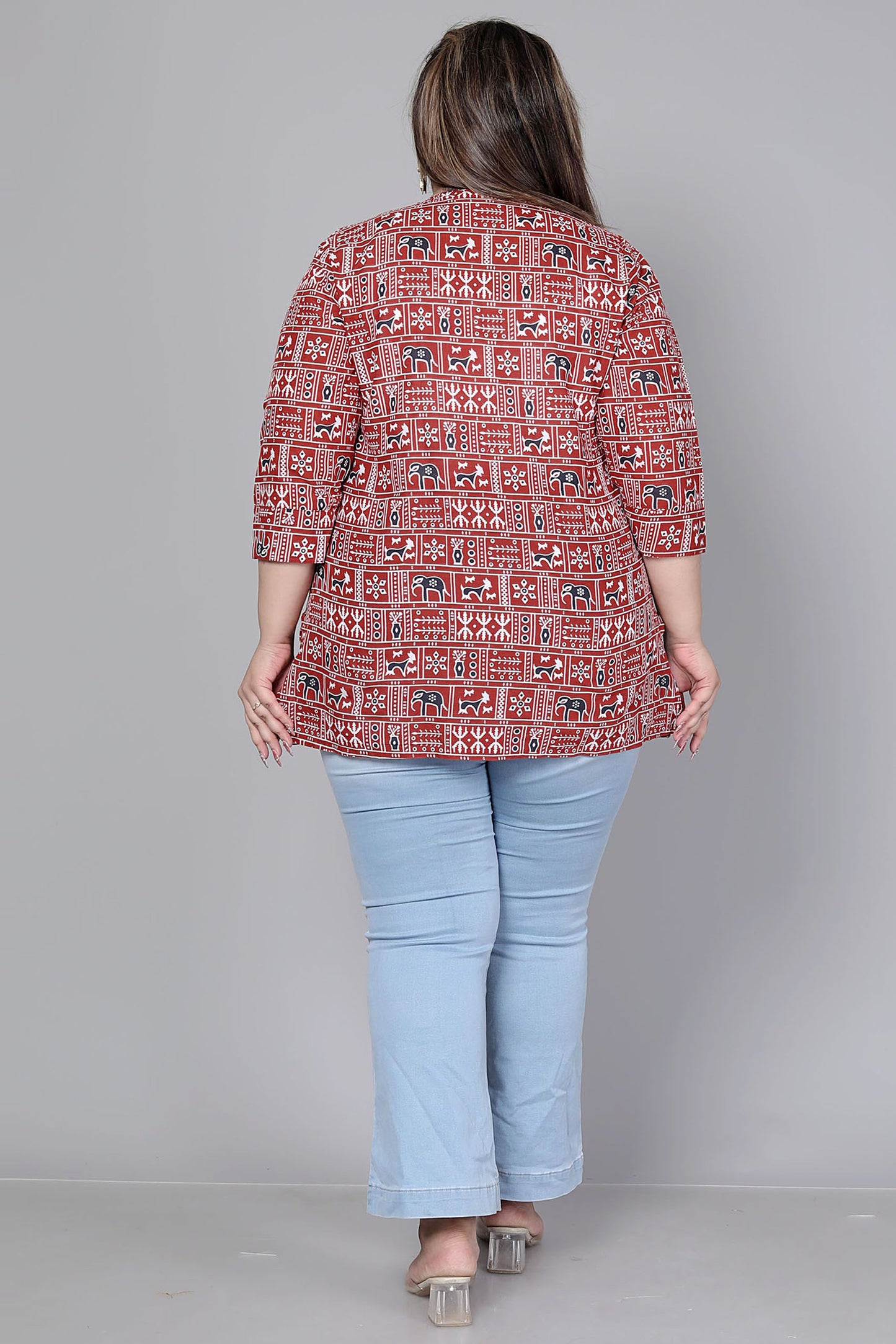 TRIBAL BLOCK PRINT COTTON TOP IN MAHROON COLOUR BY PLUSSIZEKURTI