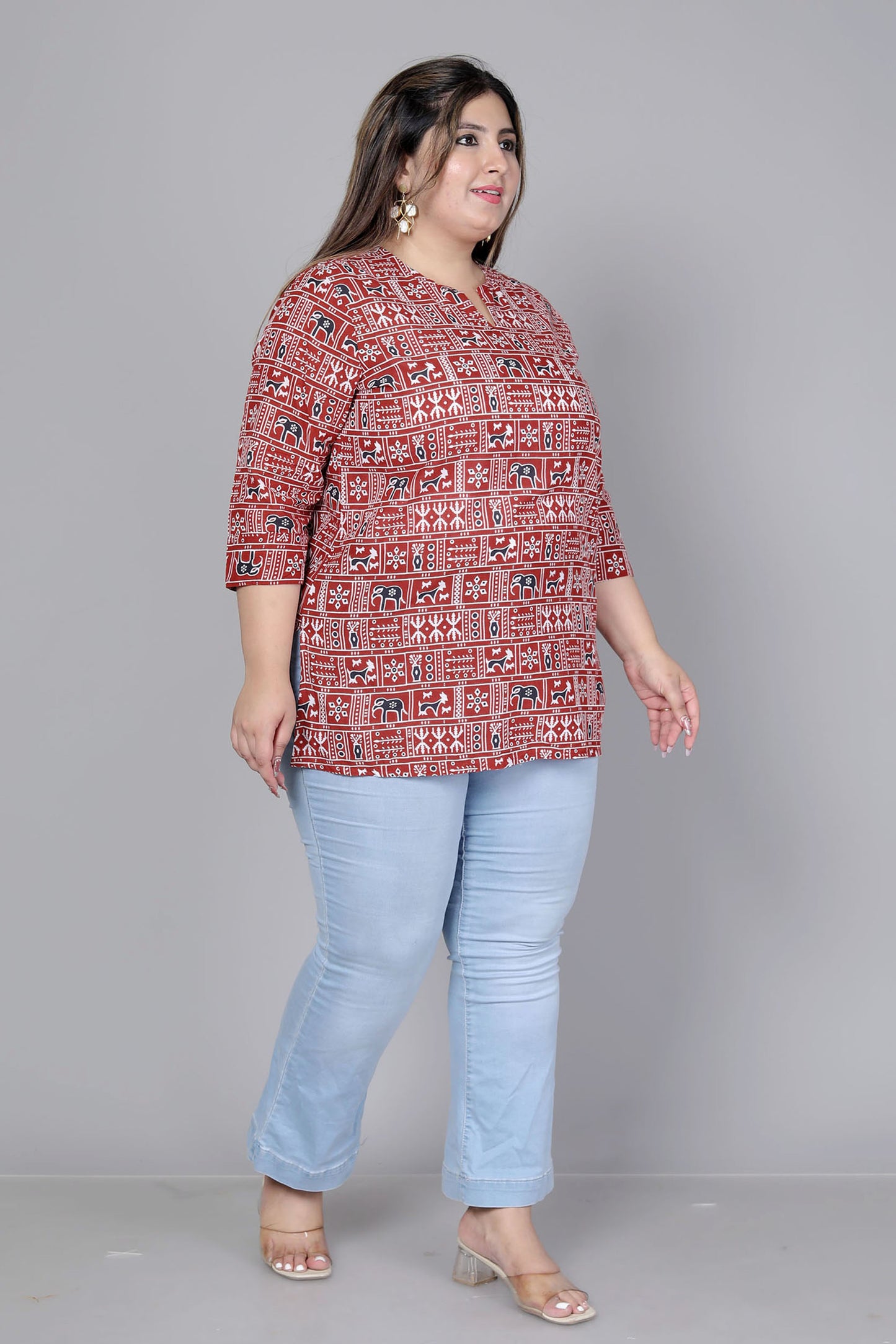 TRIBAL BLOCK PRINT COTTON TOP IN MAHROON COLOUR BY PLUSSIZEKURTI