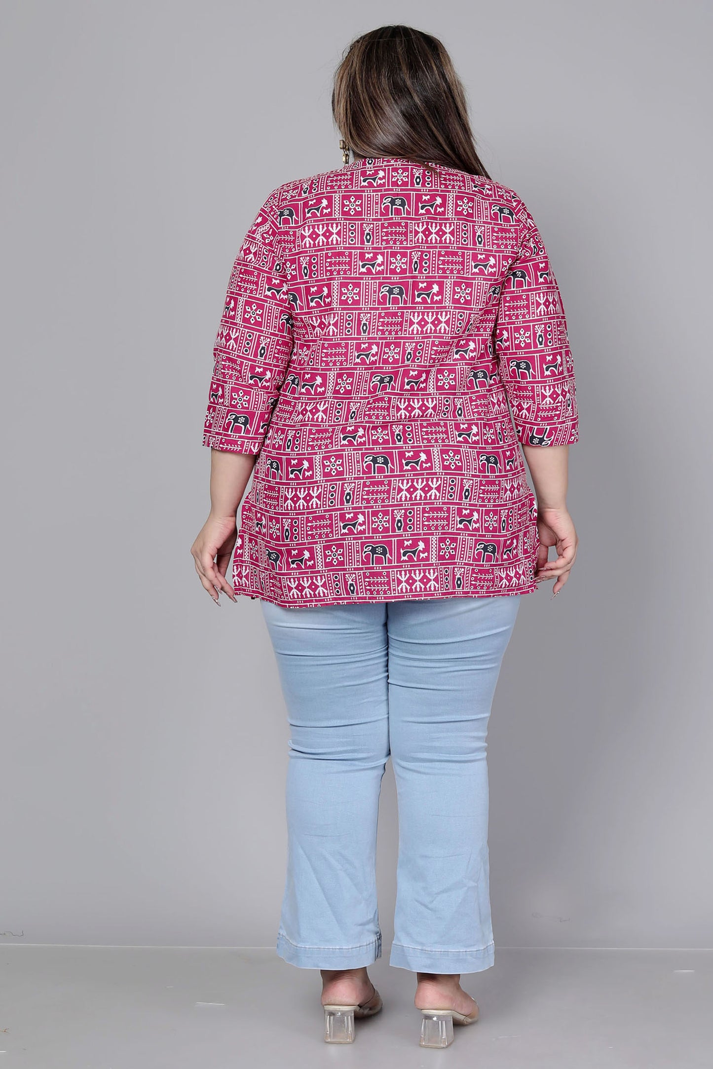 TRIBAL BLOCK PRINT COTTON TOP IN WINE RED COLOUR BY PLUSSIZEKURTI