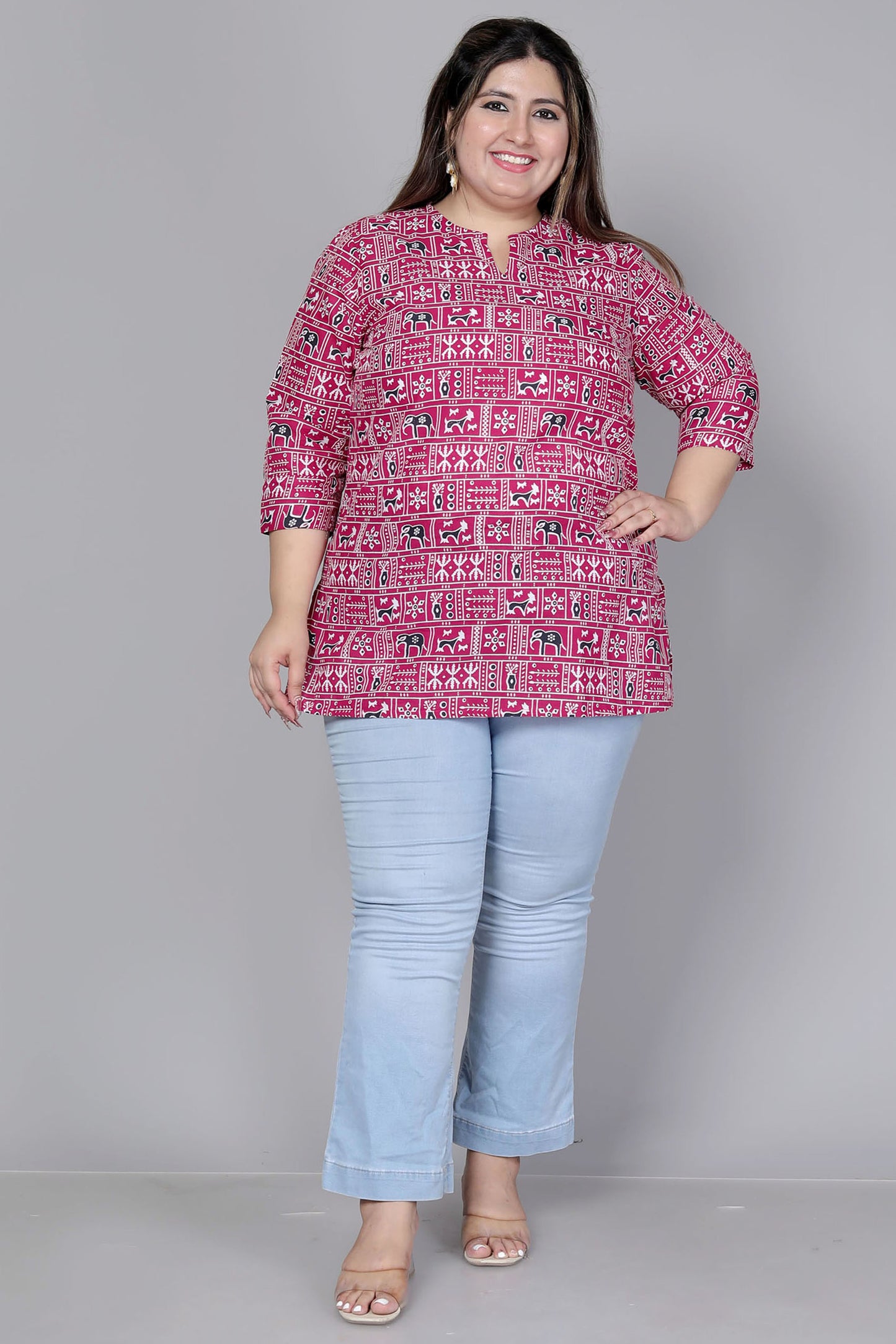 TRIBAL BLOCK PRINT COTTON TOP IN WINE RED COLOUR BY PLUSSIZEKURTI