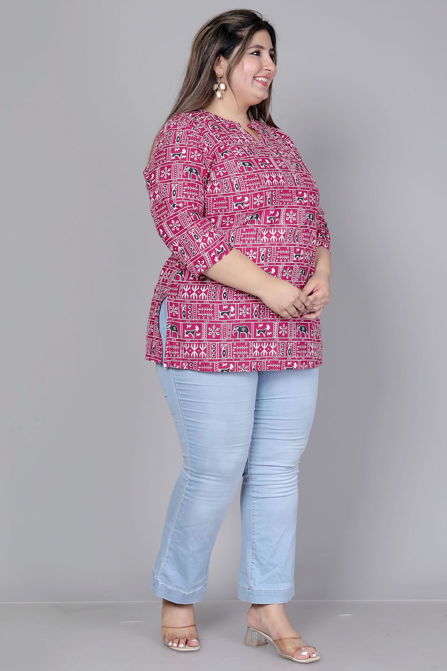 TRIBAL BLOCK PRINT COTTON TOP IN WINE RED COLOUR BY PLUSSIZEKURTI