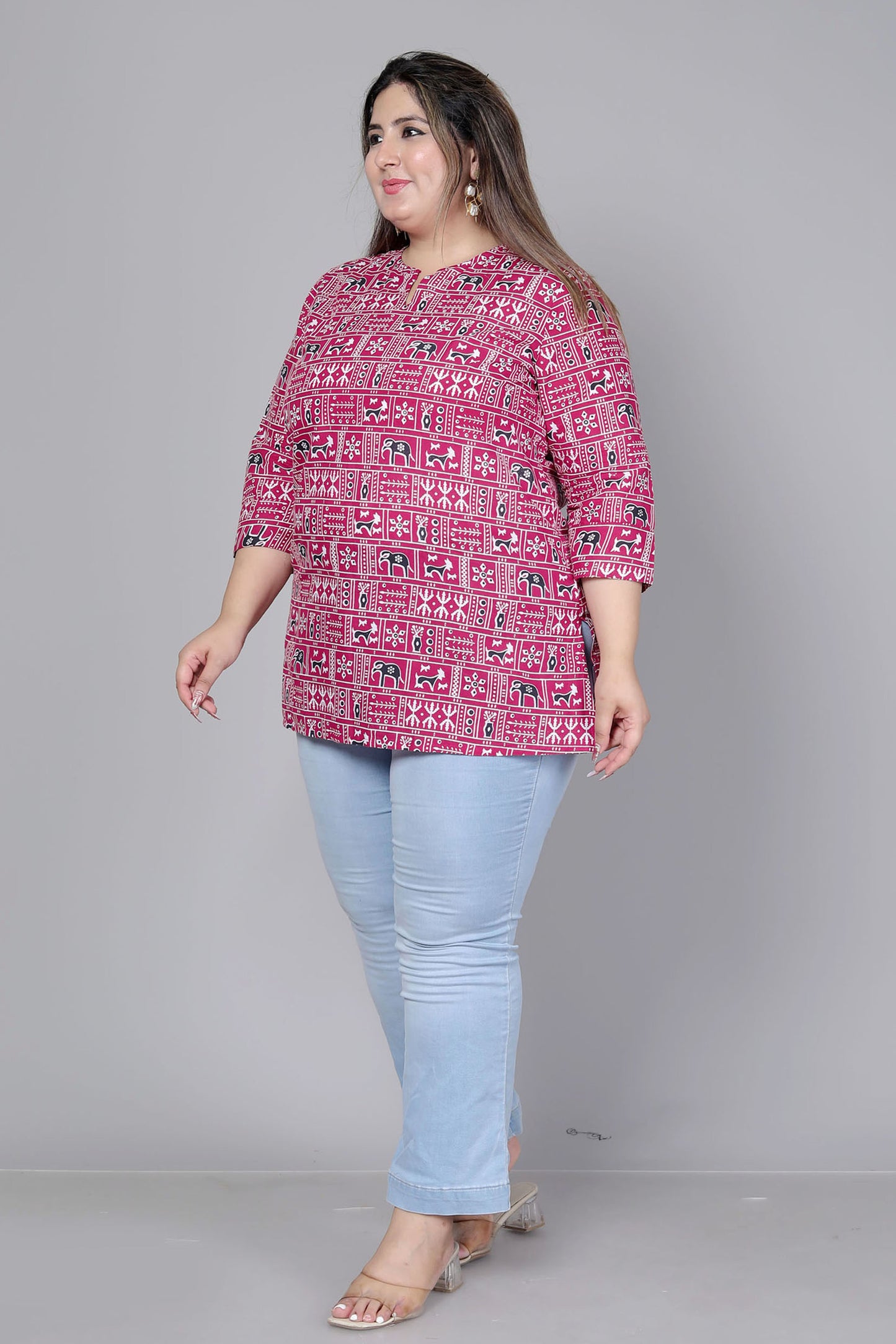 TRIBAL BLOCK PRINT COTTON TOP IN WINE RED COLOUR BY PLUSSIZEKURTI