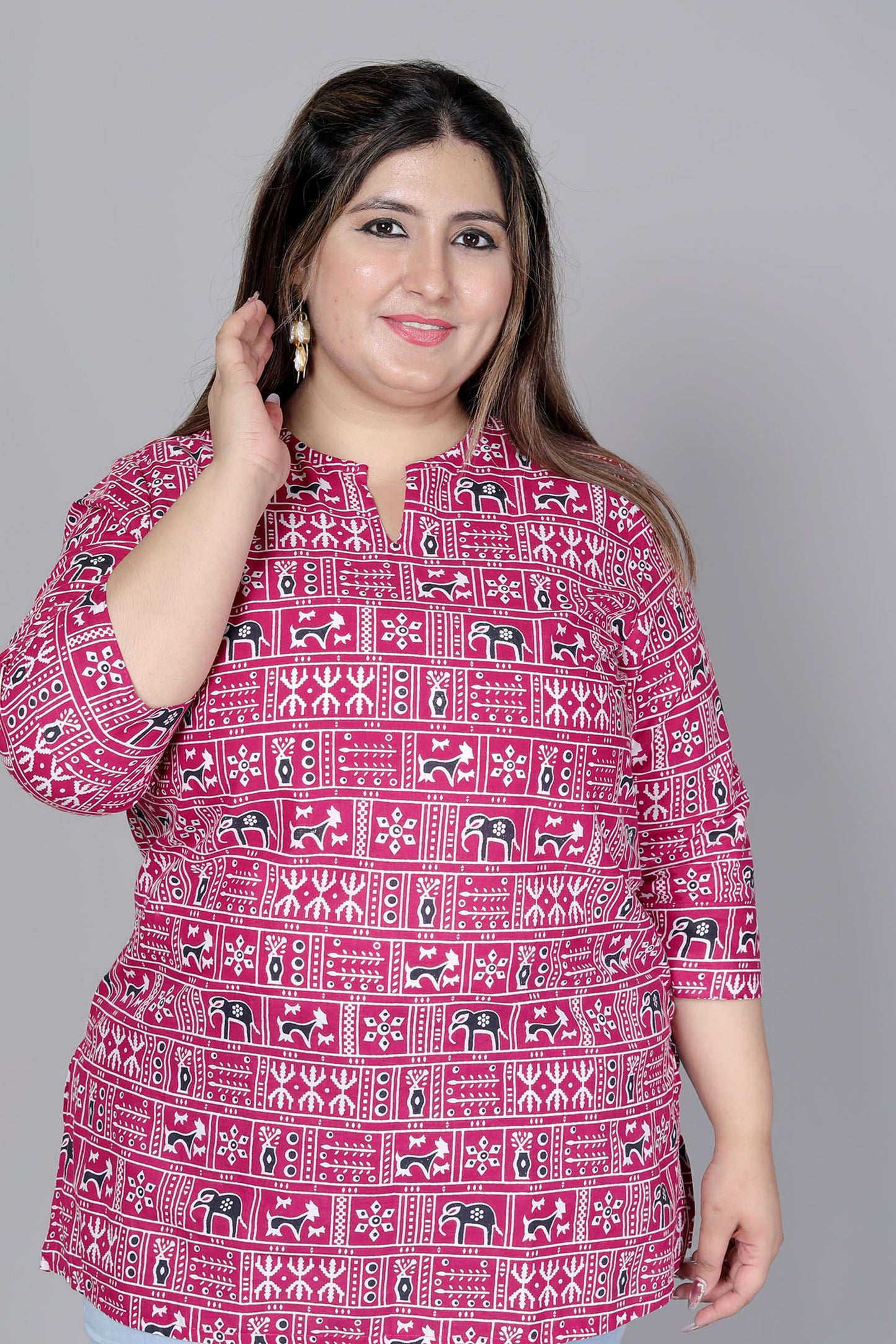 TRIBAL BLOCK PRINT COTTON TOP IN WINE RED COLOUR BY PLUSSIZEKURTI