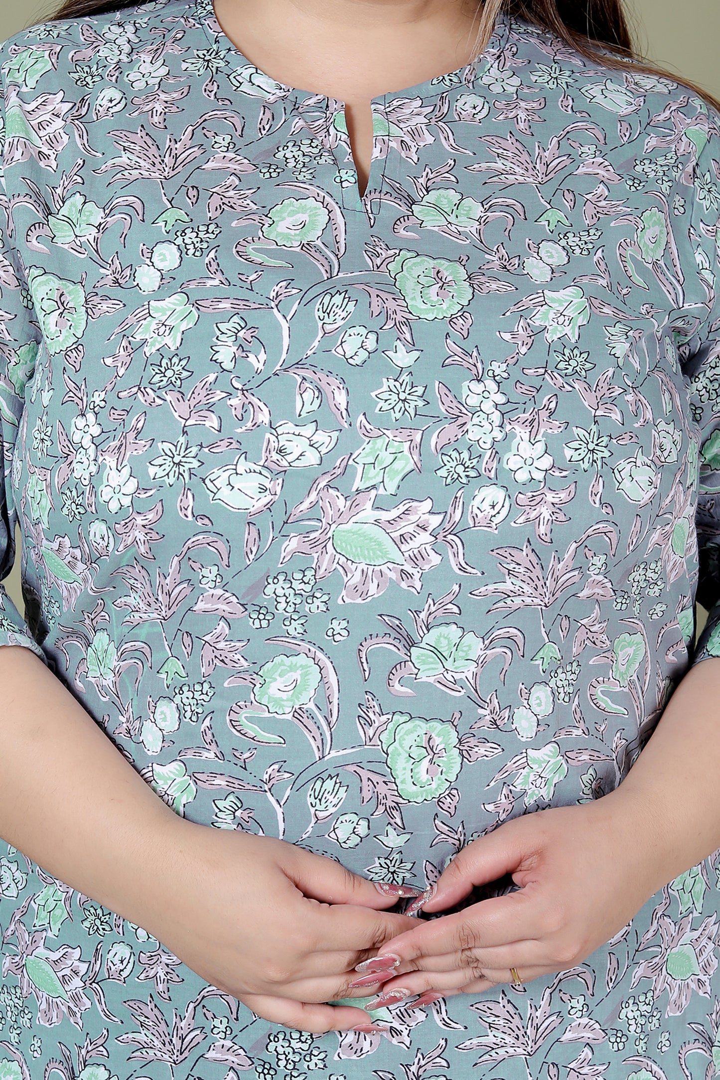 FLORAL GARDEN PRINT COTTON TOP IN PASTEL GREY COLOUR BY PLUSSIZEKURTI