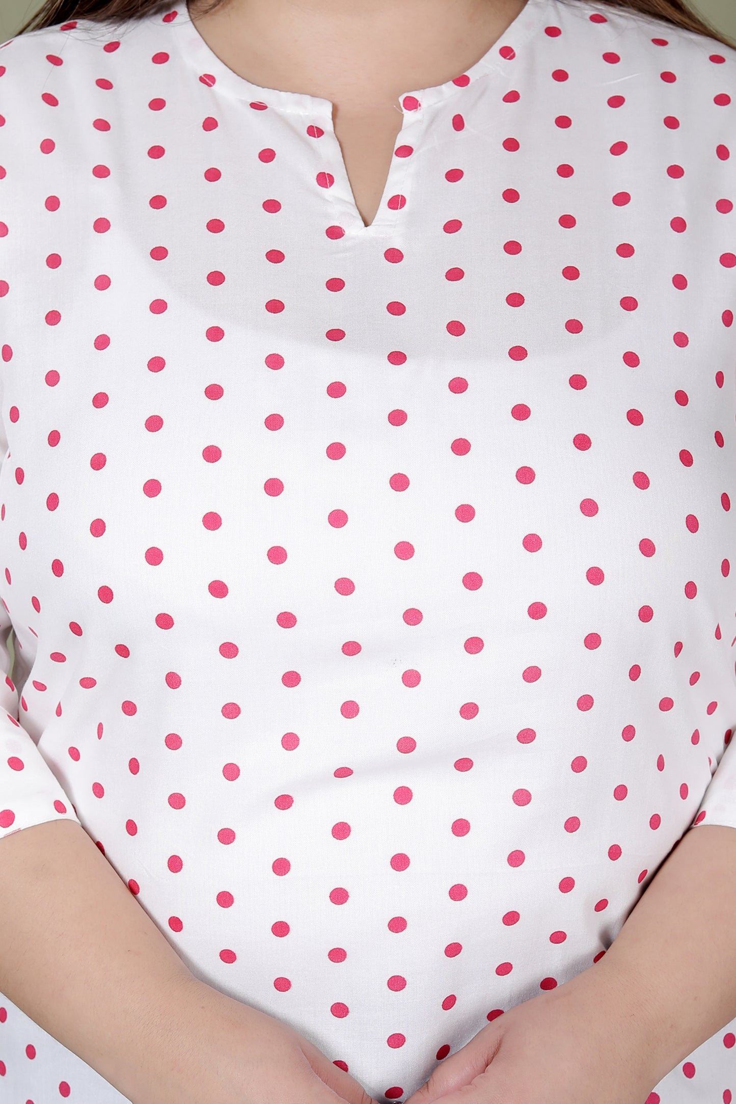 POLKA DOT PRINT COTTON TOP IN WHITE/PINK COLOUR BY PLUSSIZEKURTI