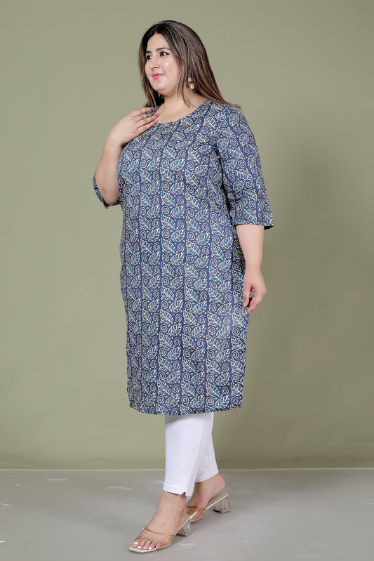 PAISLEY BLOCK PRINT COTTON KURTI IN INDIGO BLUE BY PLUSSIZE KURTI