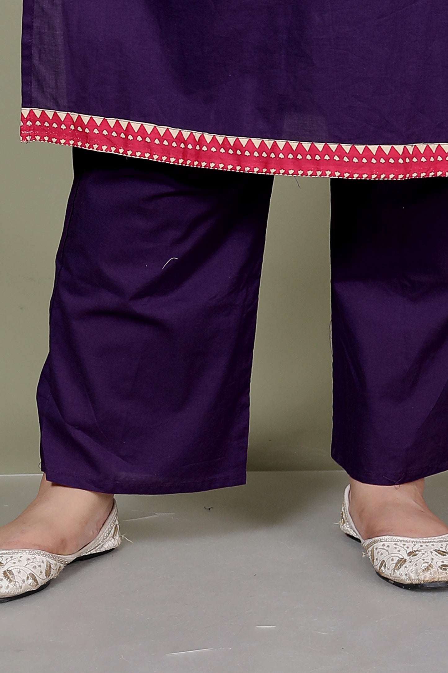 TRIBEL GEOMETRIC SOLID COTTON 3 PEICE KURTI PANT SET IN PURPLE BY PLUSSIZEKURTI