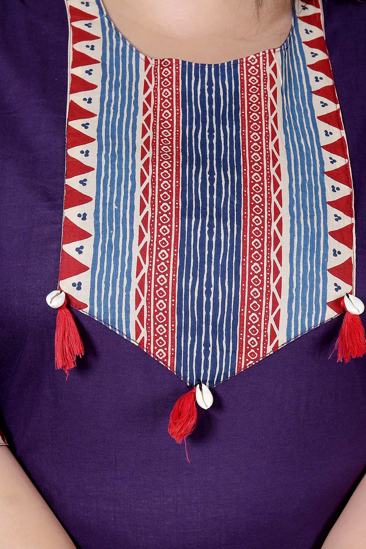 TRIBAL STRIPE SOLID COTTON 3 PEICE KURTI PANT SET IN PURPLE BY PLUSSIZEKURTI