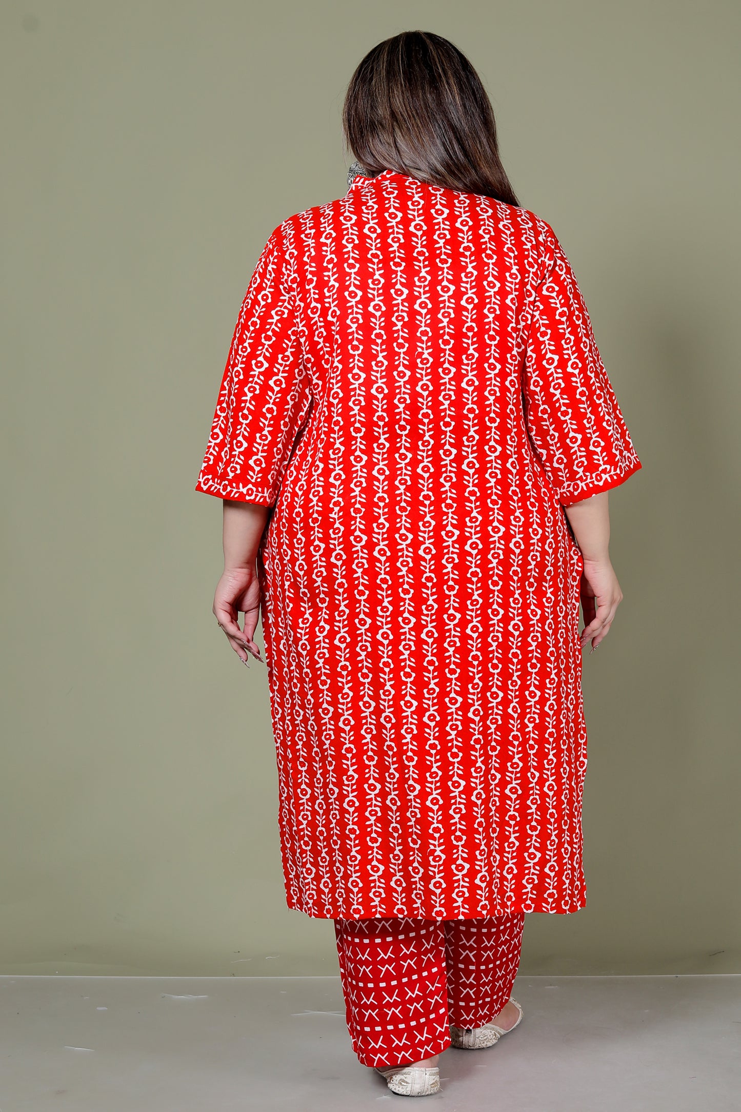 ABSTRACT PRINT COTTON 2 PEICE KURTA PLAZZO IN RED BY PLUSSIZEKURTI