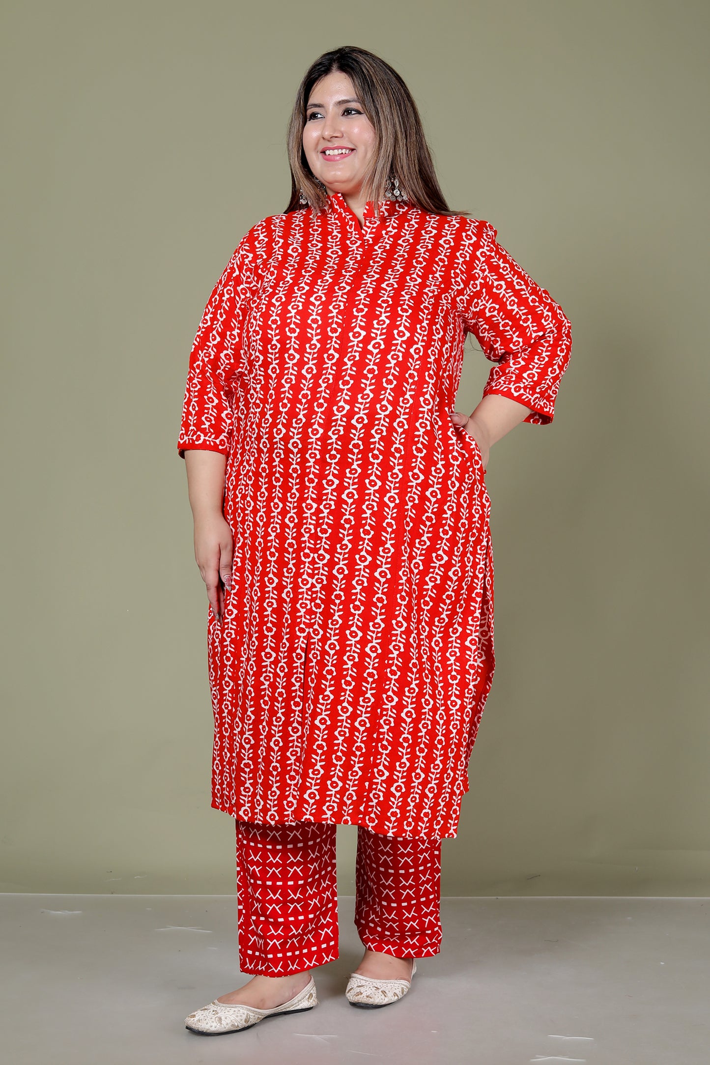 ABSTRACT PRINT COTTON 2 PEICE KURTA PLAZZO IN RED BY PLUSSIZEKURTI