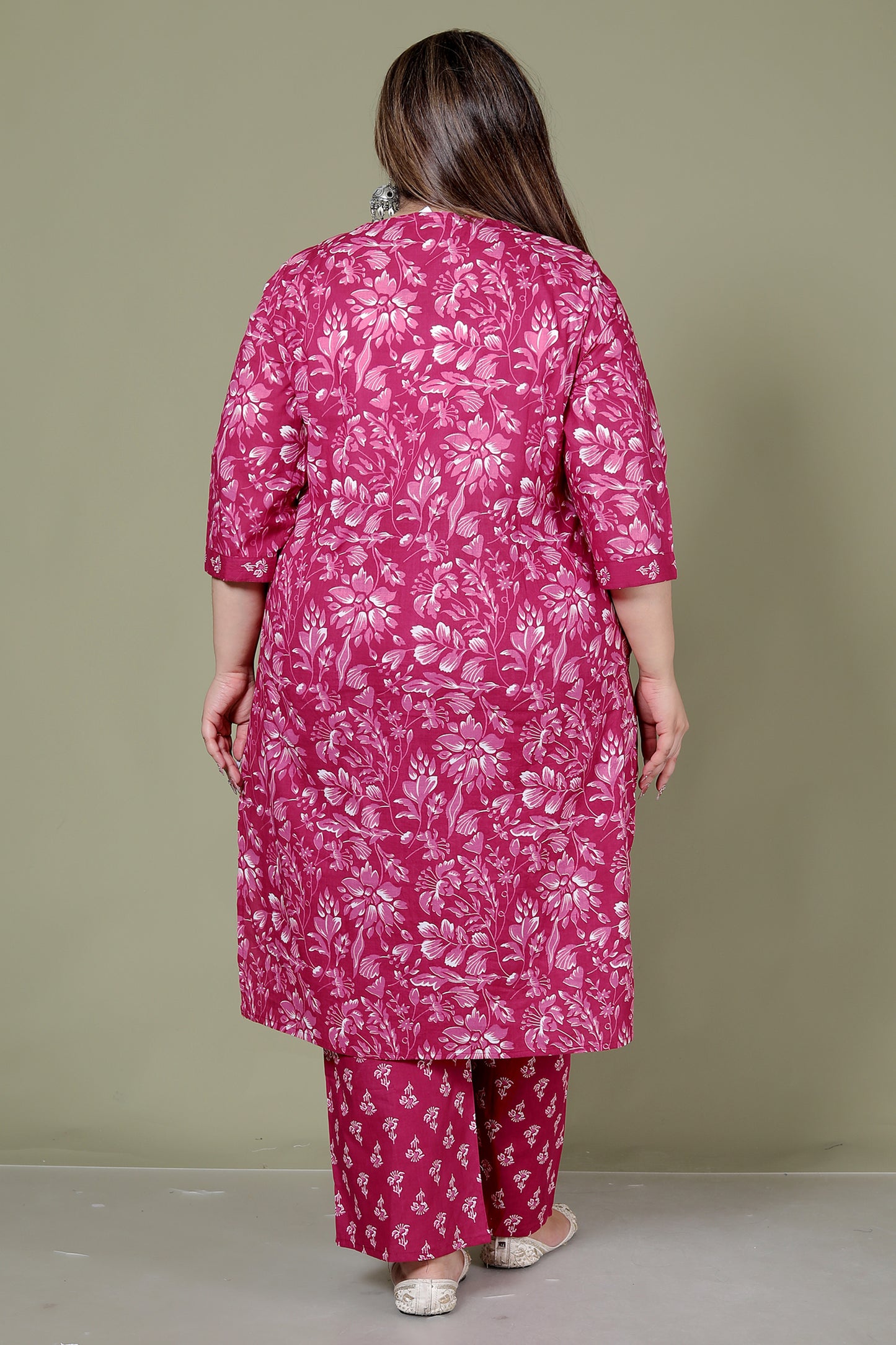 FLORAL PRINT COTTON 2 PEICE KURTA PANT IN WINE PINK BY PLUSSIZEKURTI