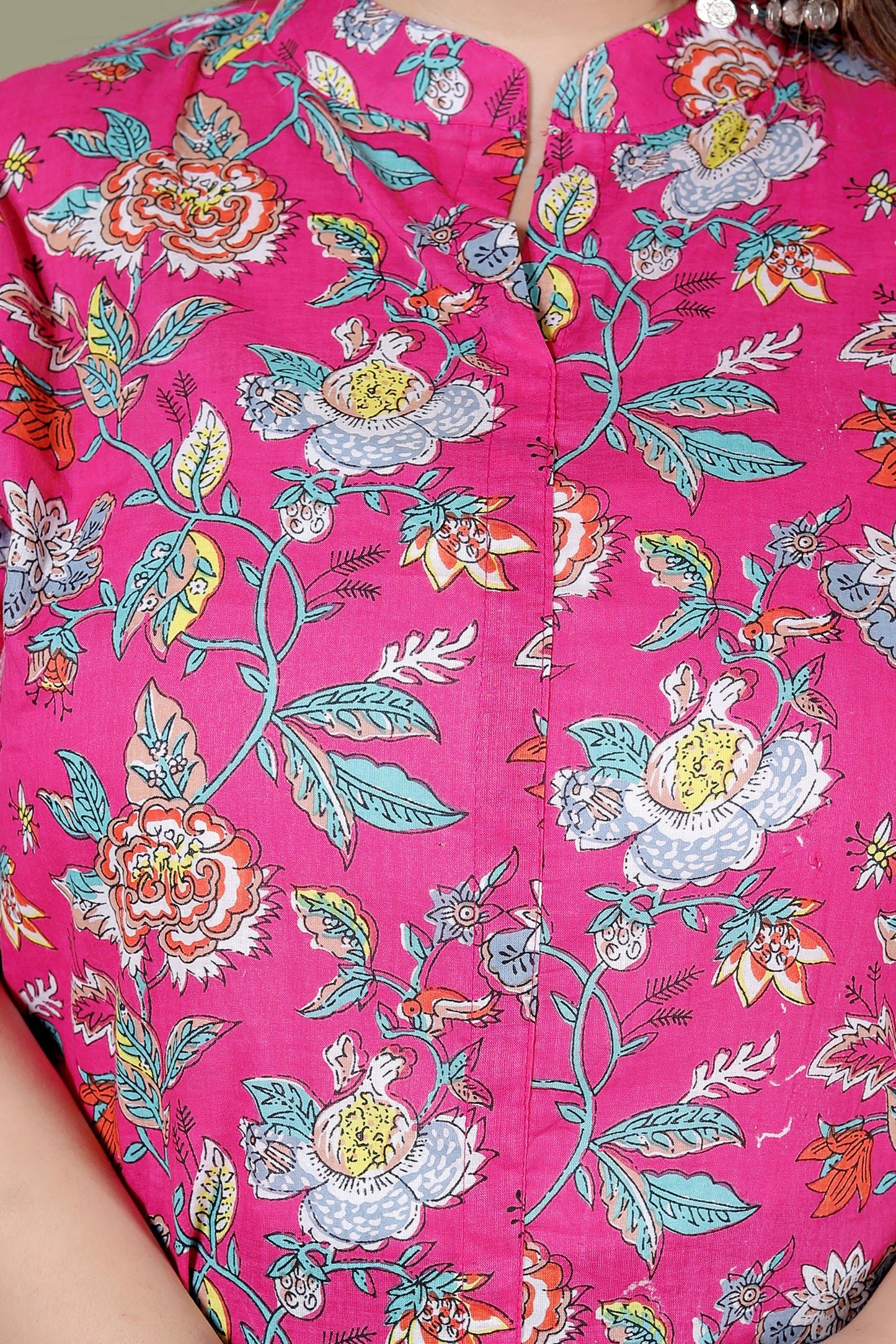 FLORAL PRINT COTTON 2 PEICE KURTA PLAZZO IN RANIPINK BY PLUSSIZEKURTI