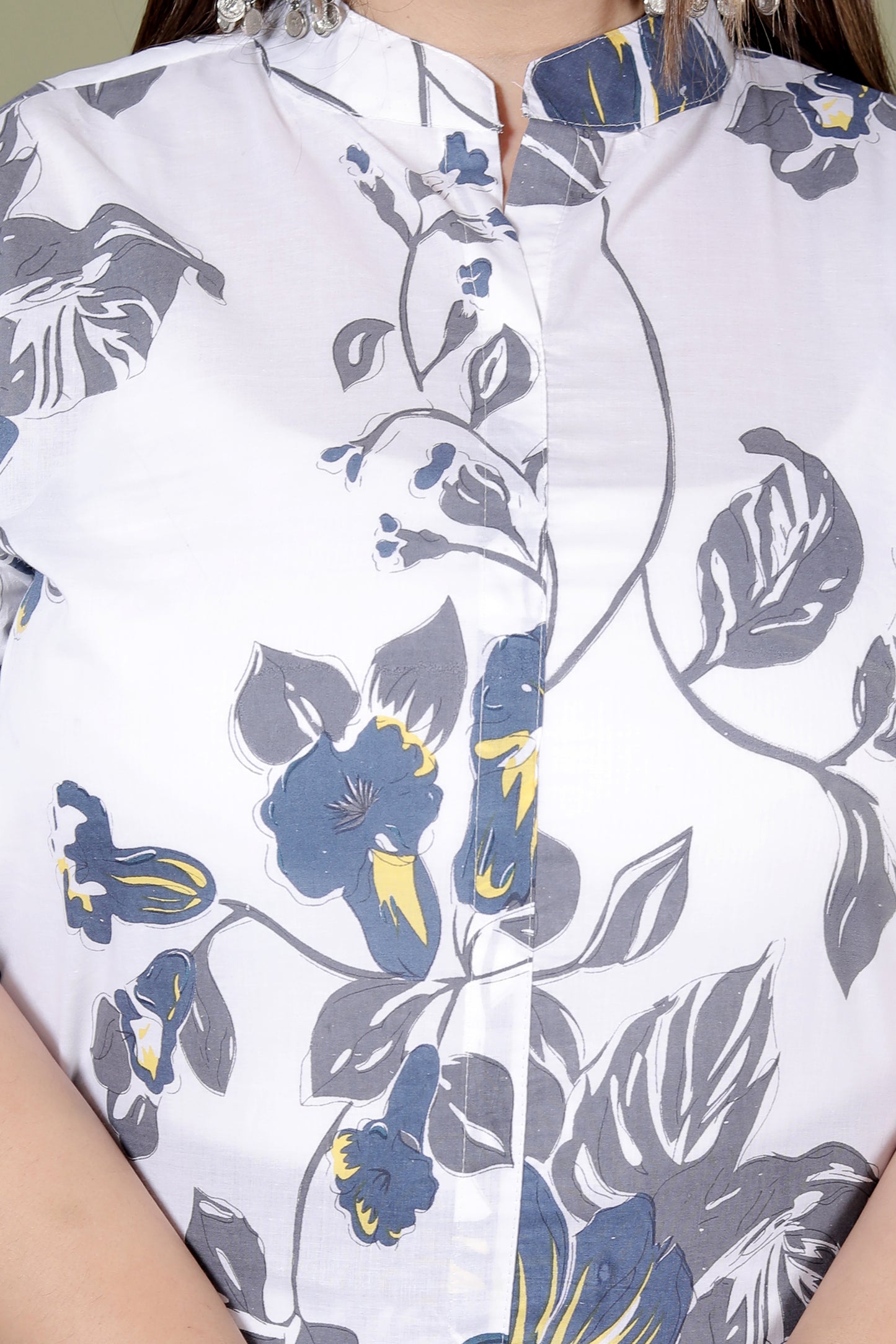 FLORAL SKETCH PRINT COTTON 2 PEICE KURTA PLAZZO IN WHITE BY PLUSSIZEKURTI