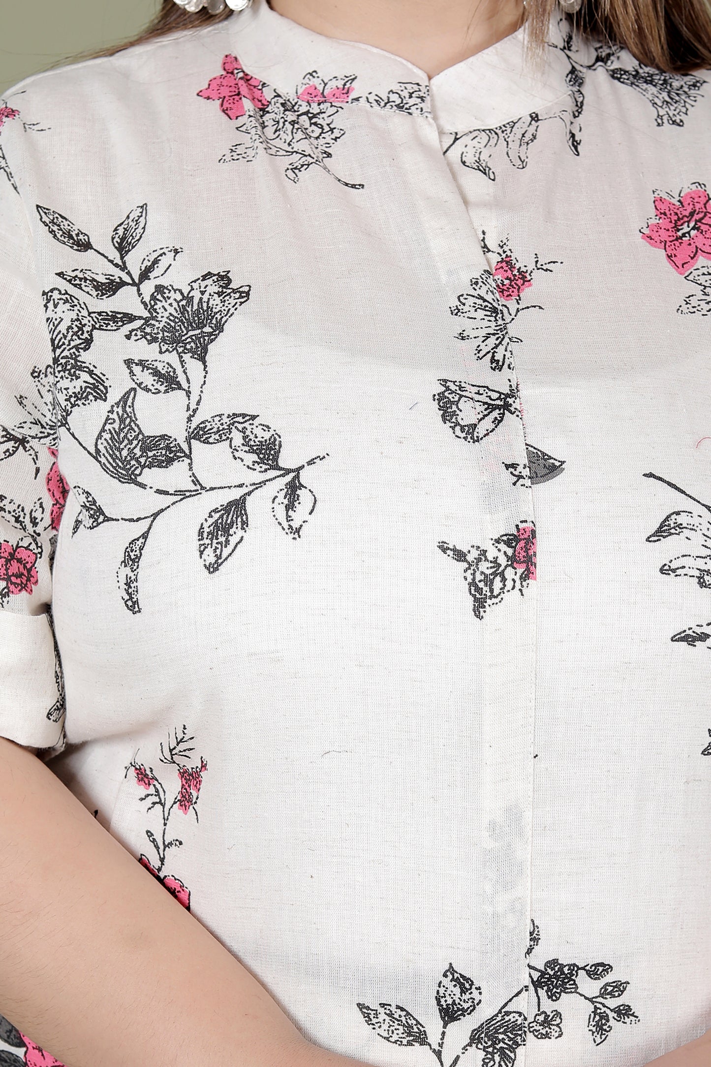 FLORAL PRINT COTTON FLEX 2 PEICE KURTA PLAZZO IN CREME/PINK BY PLUSSIZEKURTI