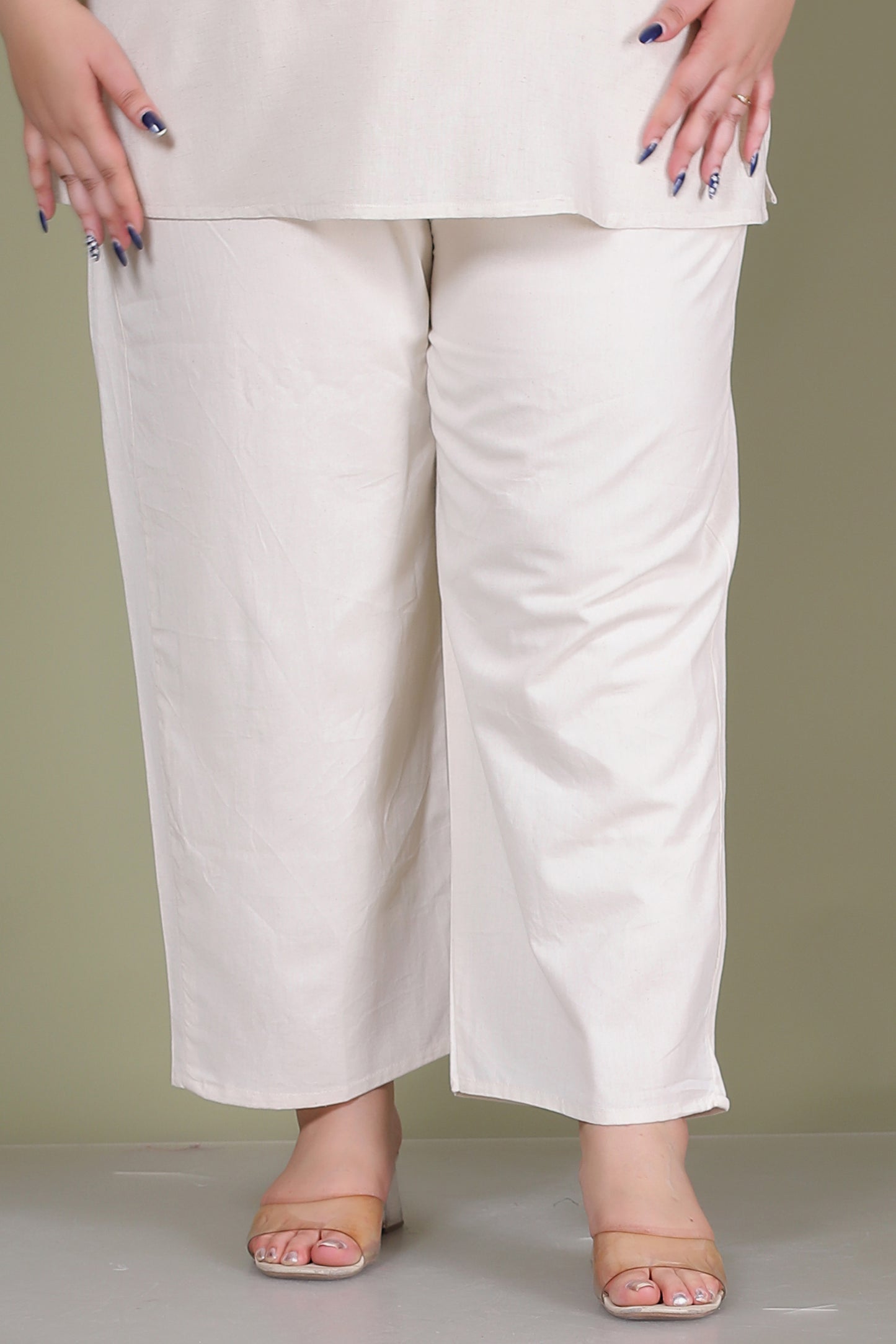 SOLID GEOMETRIC EMBROIDERY COTTON FLEX CO-ORD SET IN OFF WHITE BY PLUSSIZEKURTI