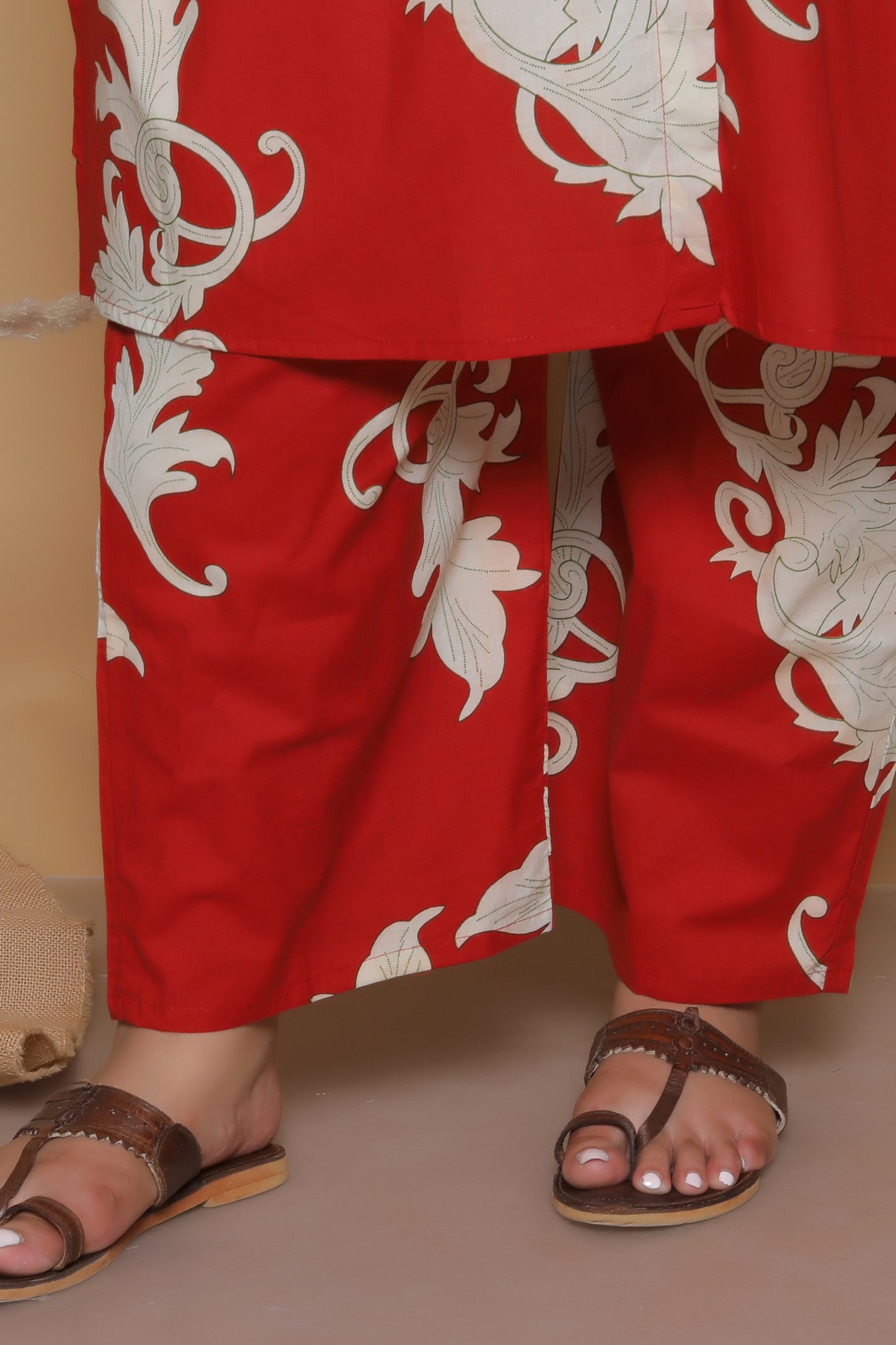 FLORAL VINE PRINT COTTON 2 PEICE KURTA PANT IN RUST RED BY PLUSSIZEKURTI