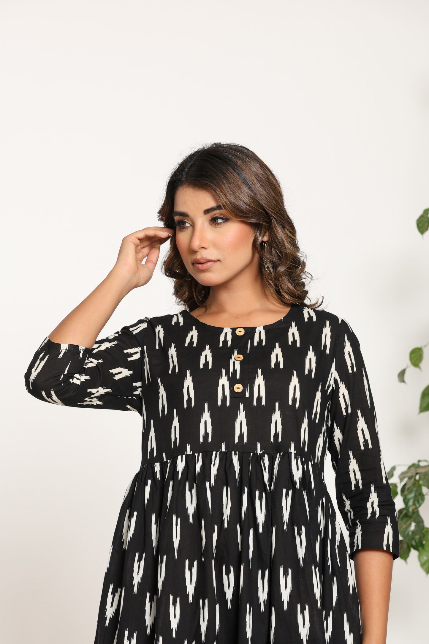 IKAT PRINT COTTON DRESS IN BLACK BY PLUSSIZEKURTI