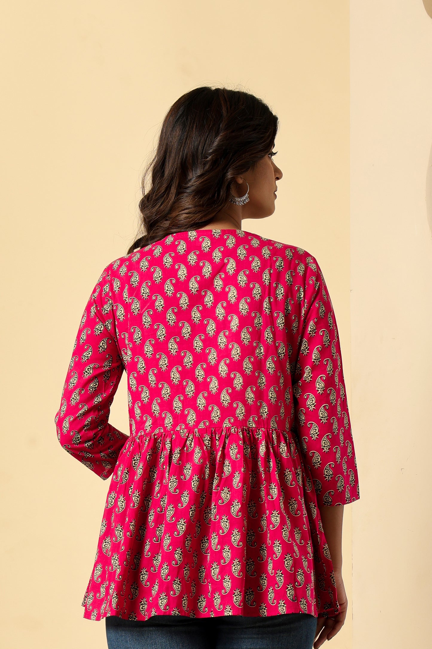 PAISLEY MOTIF PRINT COTTON TOP IN RANIPINK COLOUR BY PLUSSIZEKURTI
