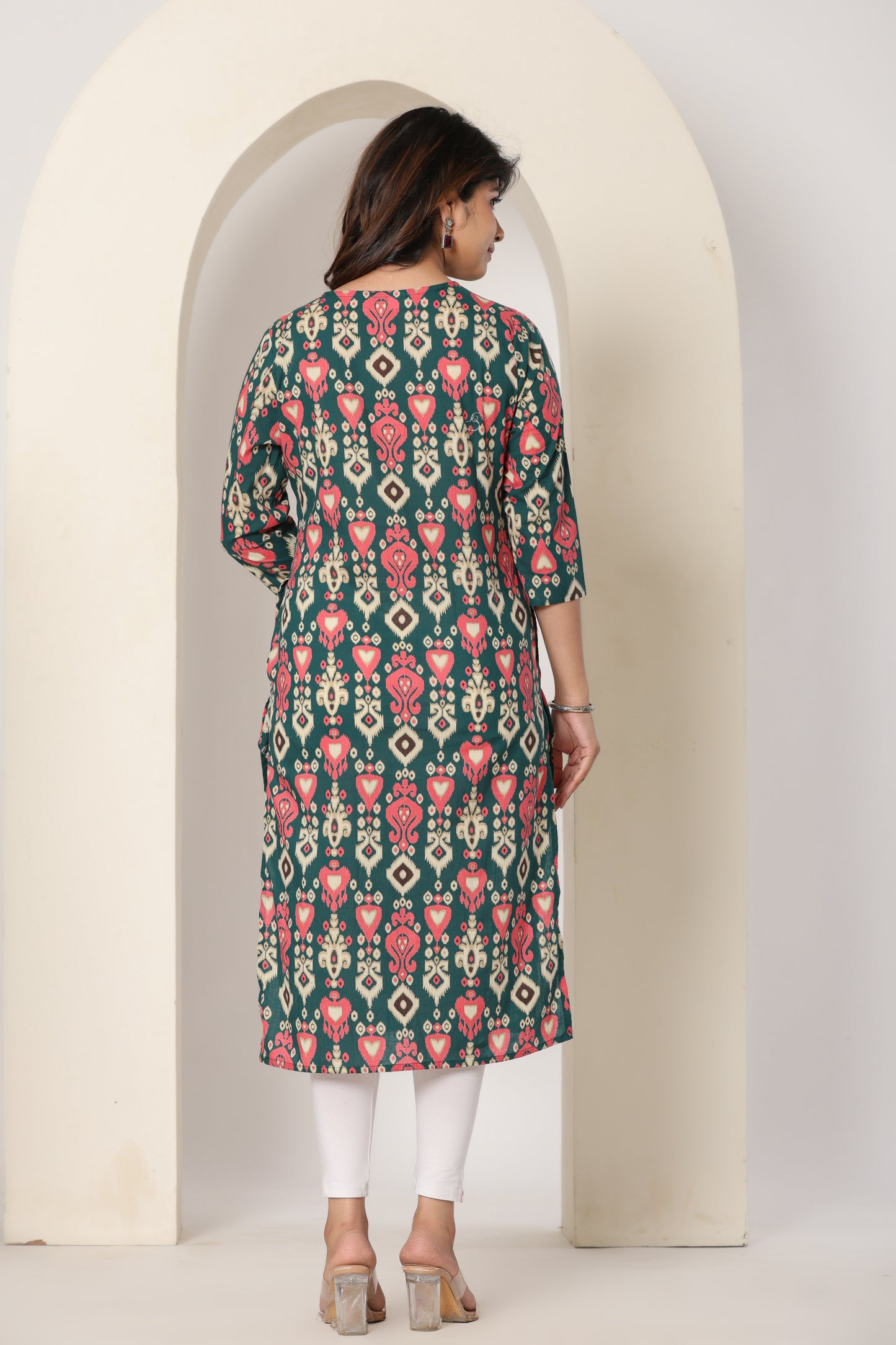 IKAT PRINTED COTTON KURTI TURQUOISE GREEN IN BY PLUSSIZE KURTI