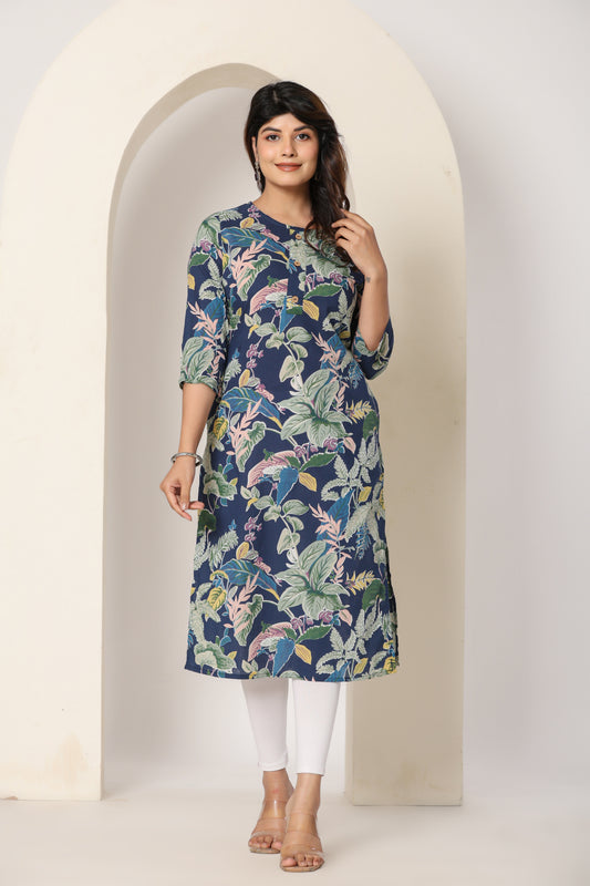 JUNGLE PRINT COTTON KURTI IN BLUE BY PLUSSIZE KURTI