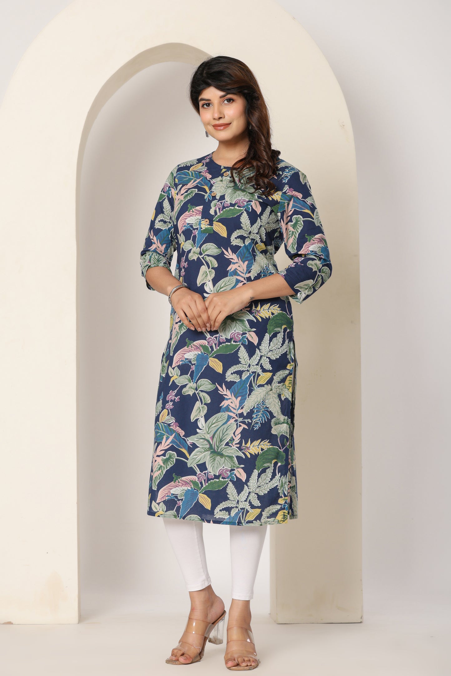JUNGLE PRINT COTTON KURTI IN BLUE BY PLUSSIZE KURTI