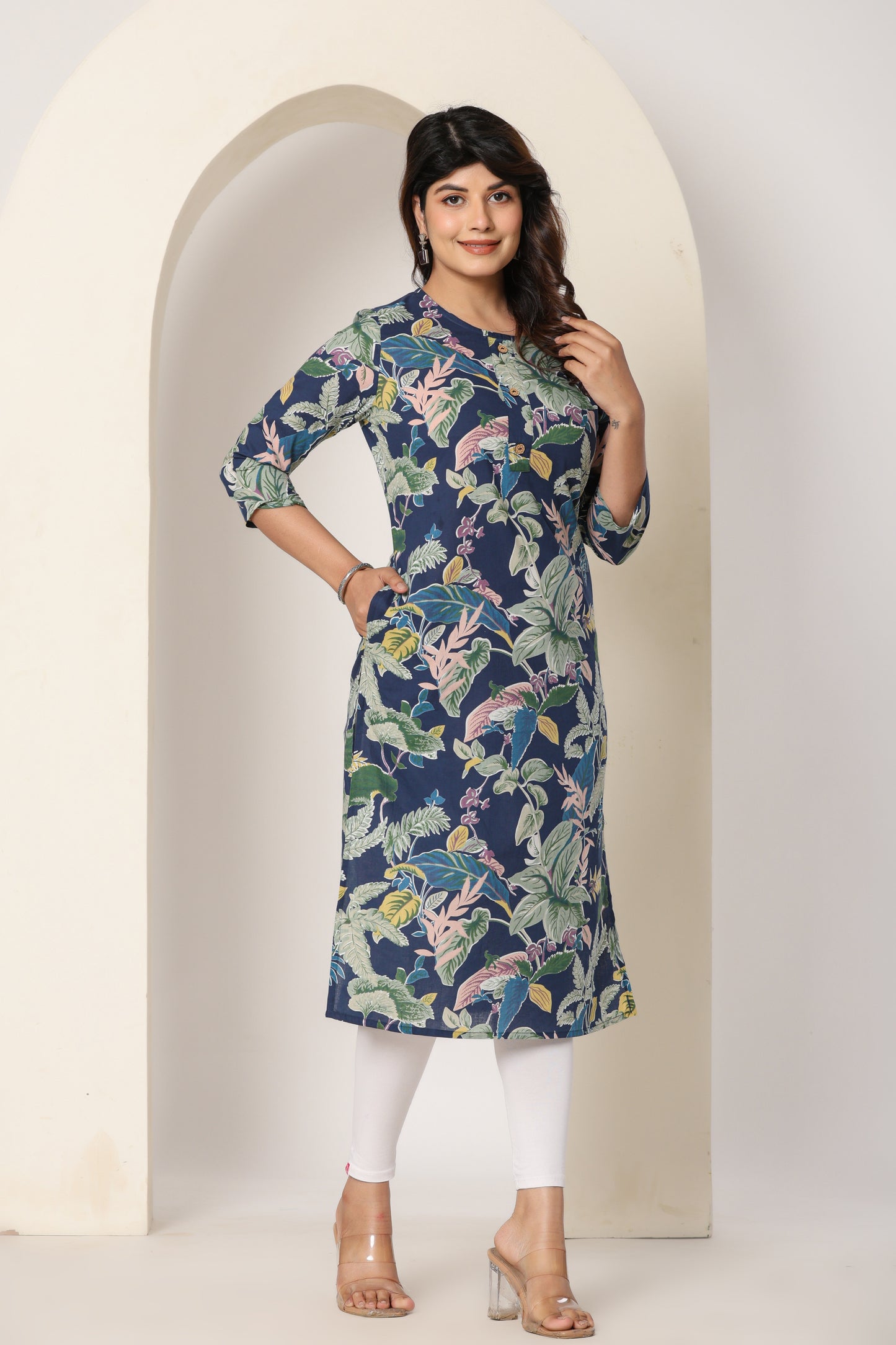 JUNGLE PRINT COTTON KURTI IN BLUE BY PLUSSIZE KURTI