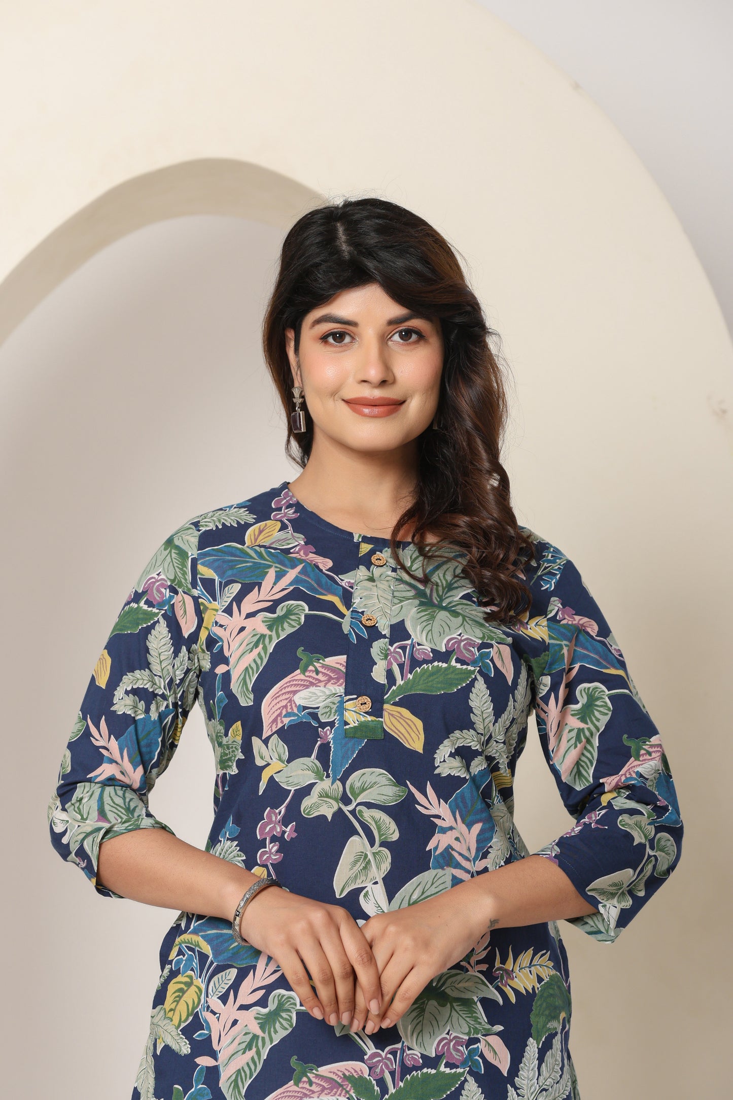 JUNGLE PRINT COTTON KURTI IN BLUE BY PLUSSIZE KURTI