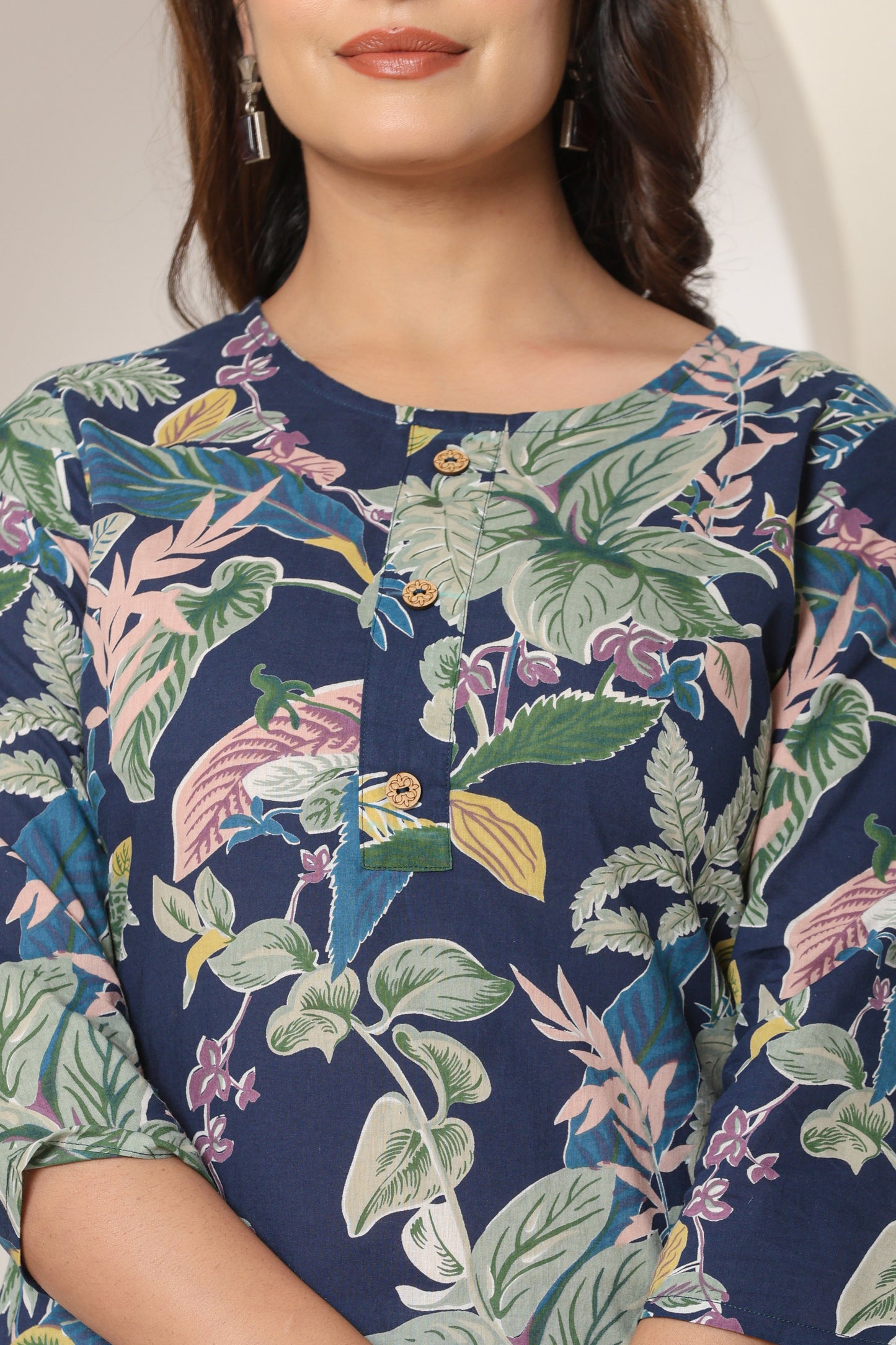 JUNGLE PRINT COTTON KURTI IN BLUE BY PLUSSIZE KURTI
