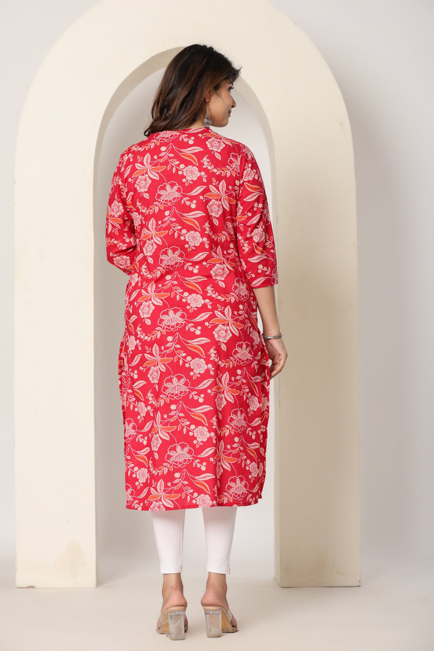 FLORAL PRINT COTTON KURTI IN RED BY PLUSSIZE KURTI