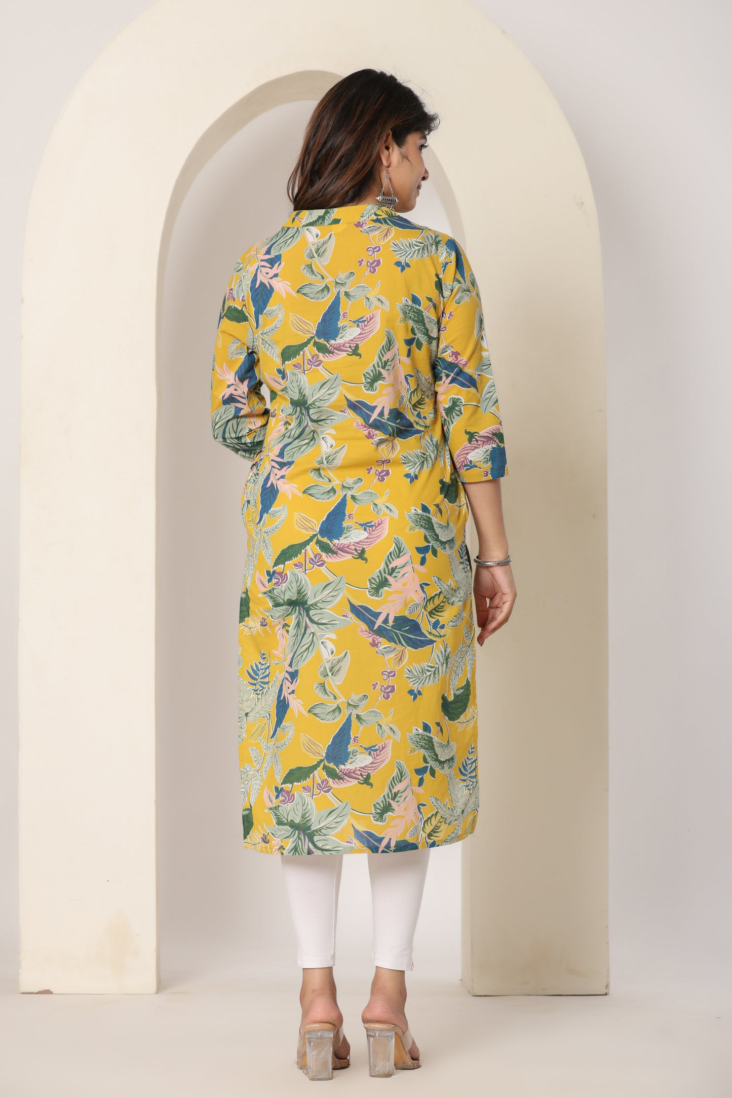 JUNGLE PRINT COTTON KURTI IN YELLOW BY PLUSSIZE KURTI