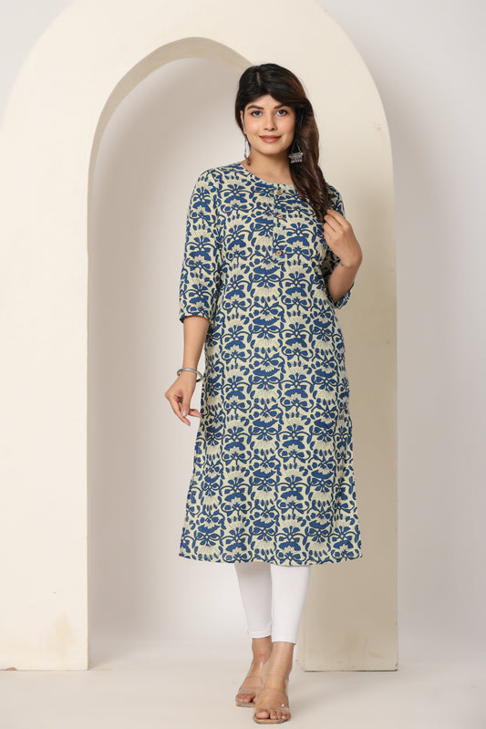 BAGRU BLOCK PRINT COTTON KURTI IN BLUE BY PLUSSIZE KURTI