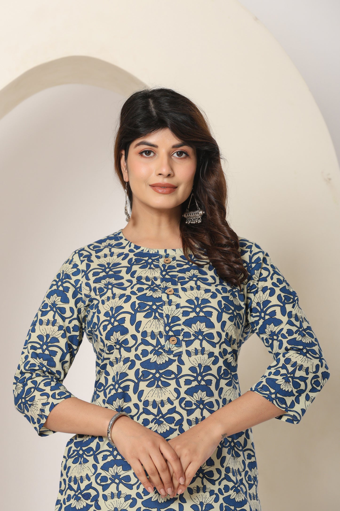 BAGRU BLOCK PRINT COTTON KURTI IN BLUE BY PLUSSIZE KURTI