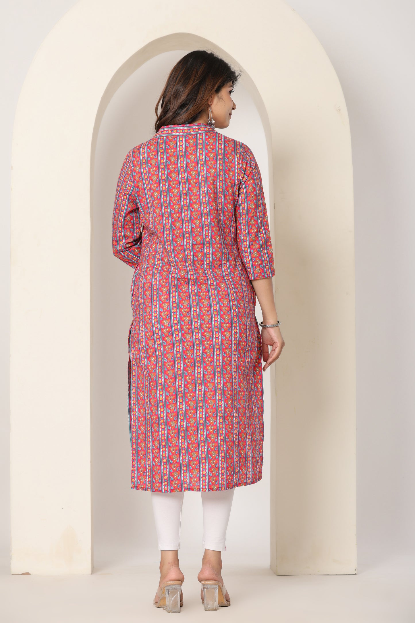 FLORAL STRIPE PRINT COTTON KURTI IN RED BY PLUSSIZE KURTI