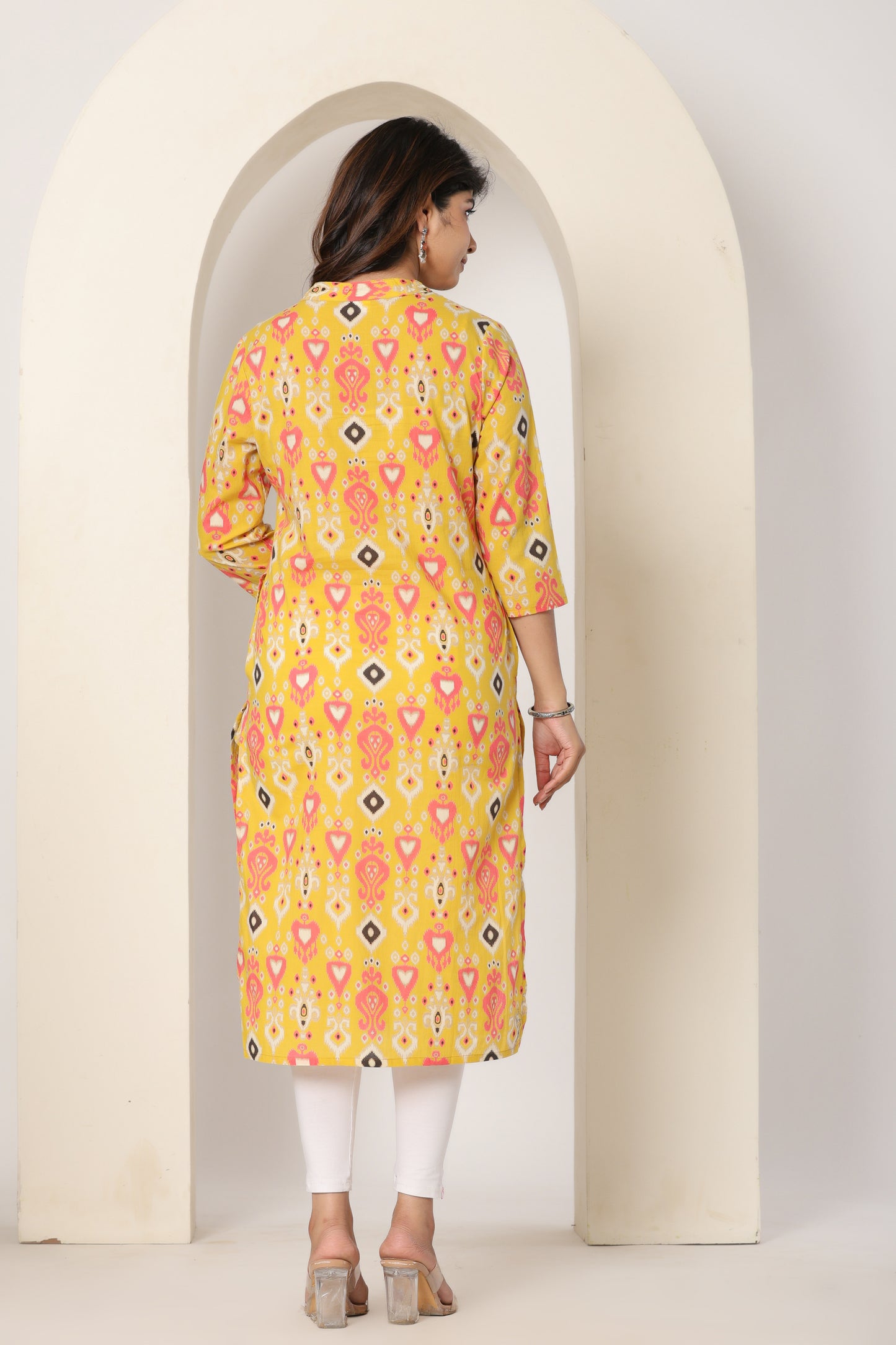 IKAT PRINTED COTTON KURTI YELLOW IN BY PLUSSIZE KURTI