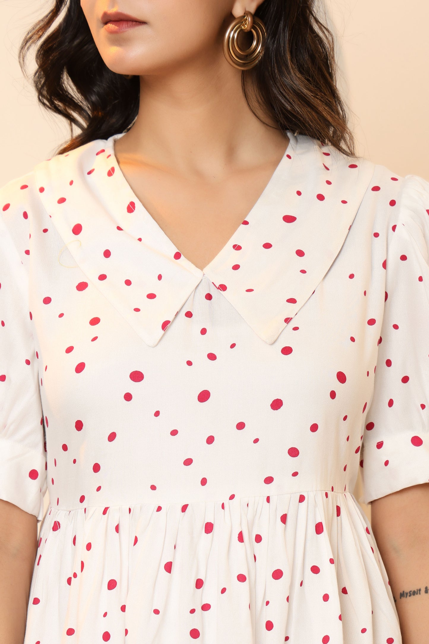 POLKA DOT PRINT COTTON TUNIC IN WHITE BY PLUSSIZEKURTI