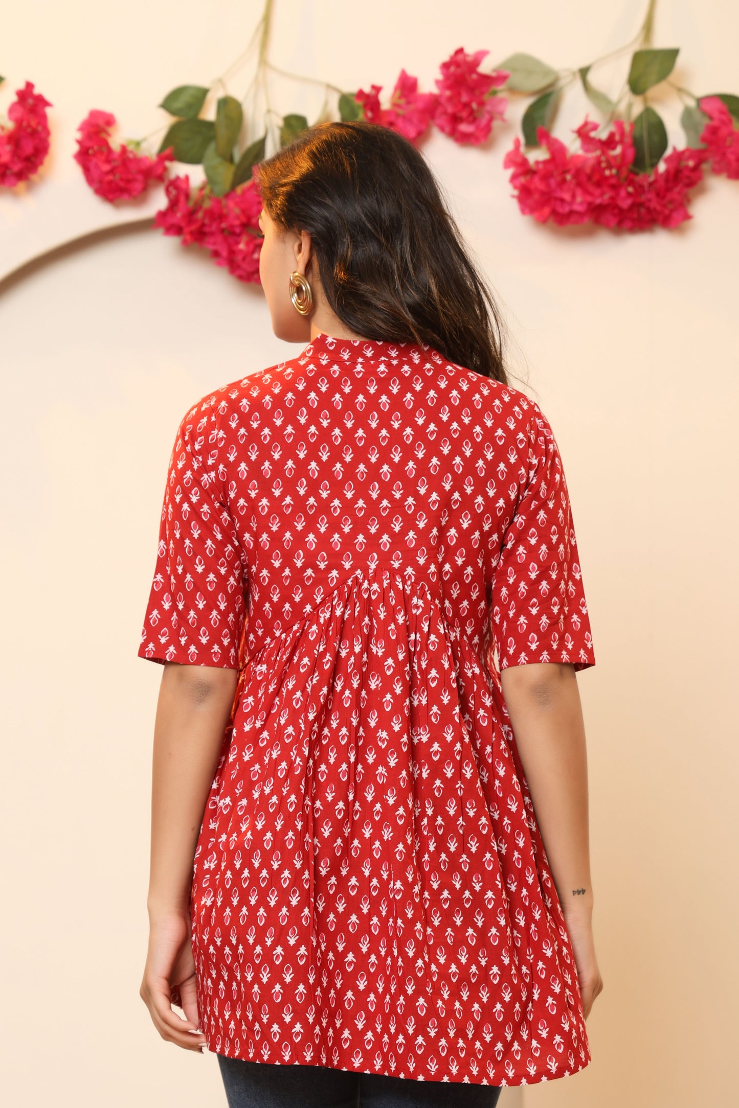 PAISLEY MOTIF PRINT COTTON TUNIC IN RED RUST BY PLUSSIZEKURTI